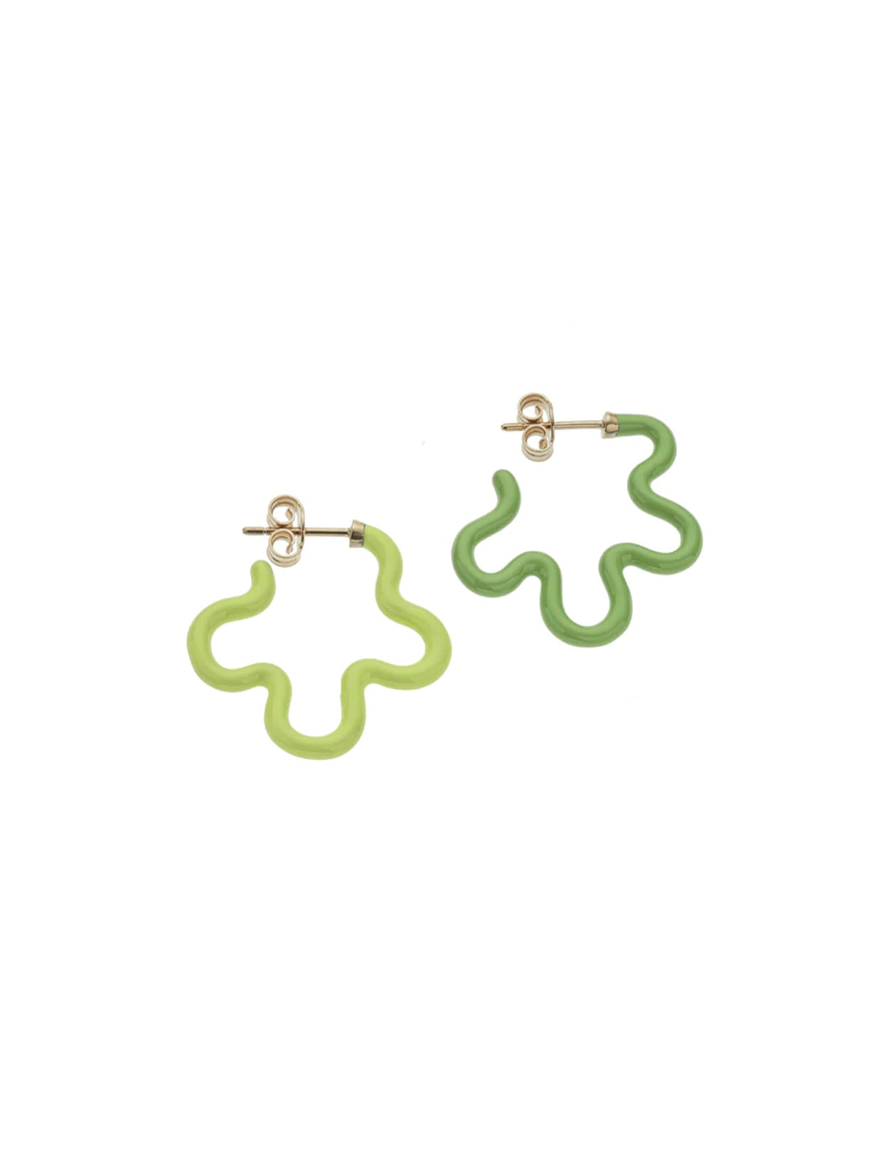 2 Tone Asymmetrical Flower Power Earrings In Lime And Green