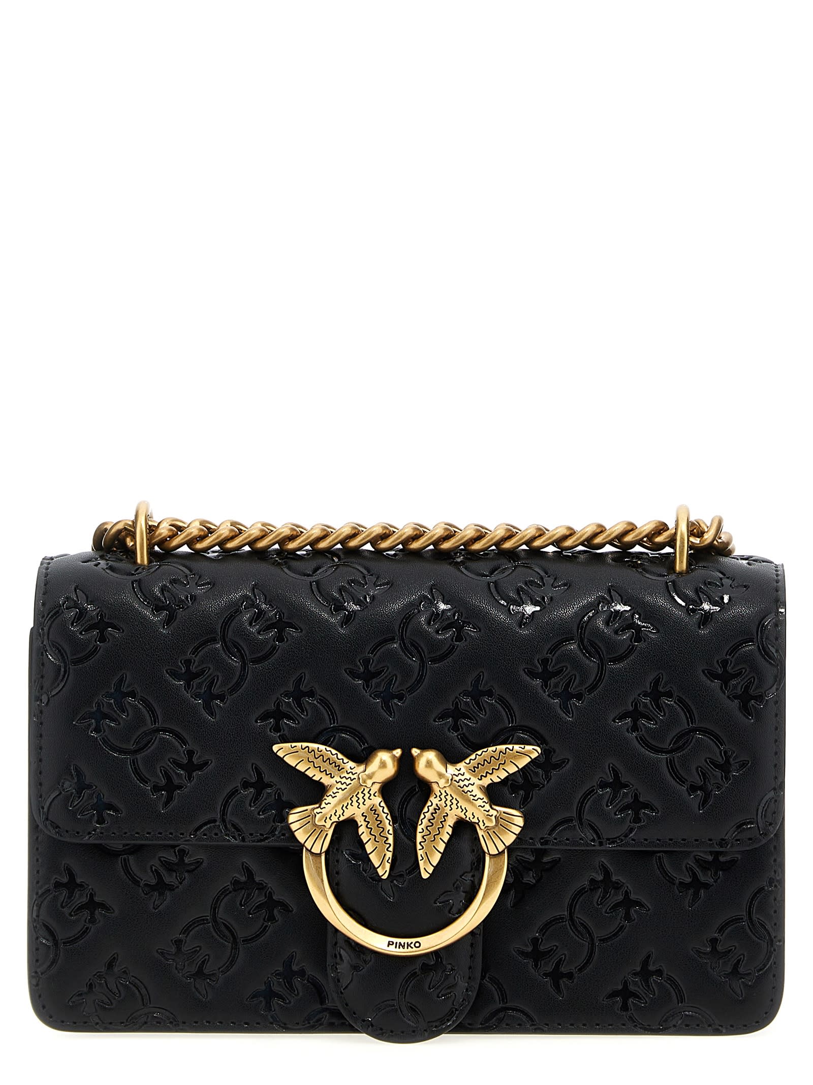 Shop Pinko Mini Love Bag Crossbody Bag In Nero-antique Gold