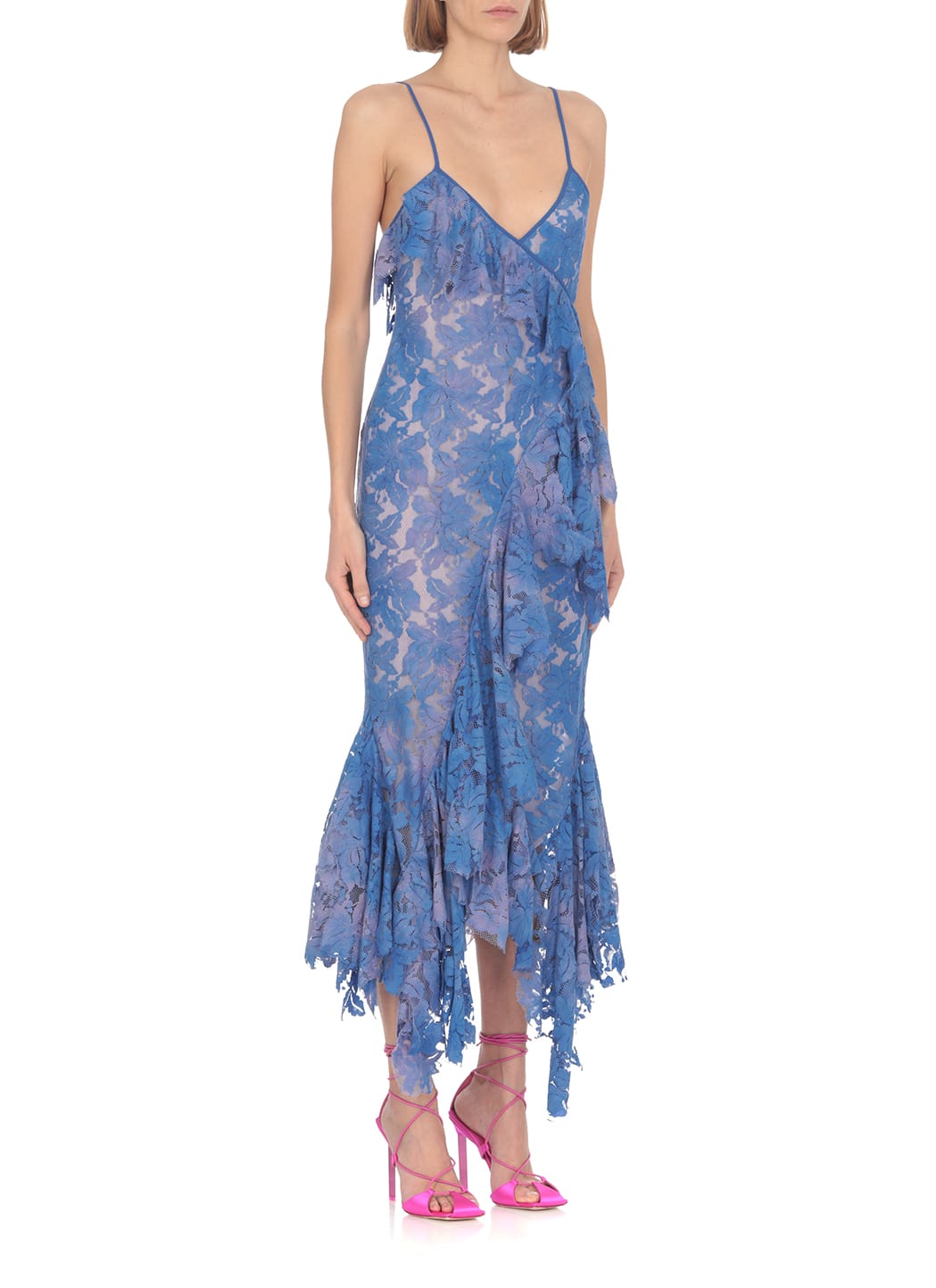 Attico Thelma Ruffle Godet-hem Lace Midi Dress