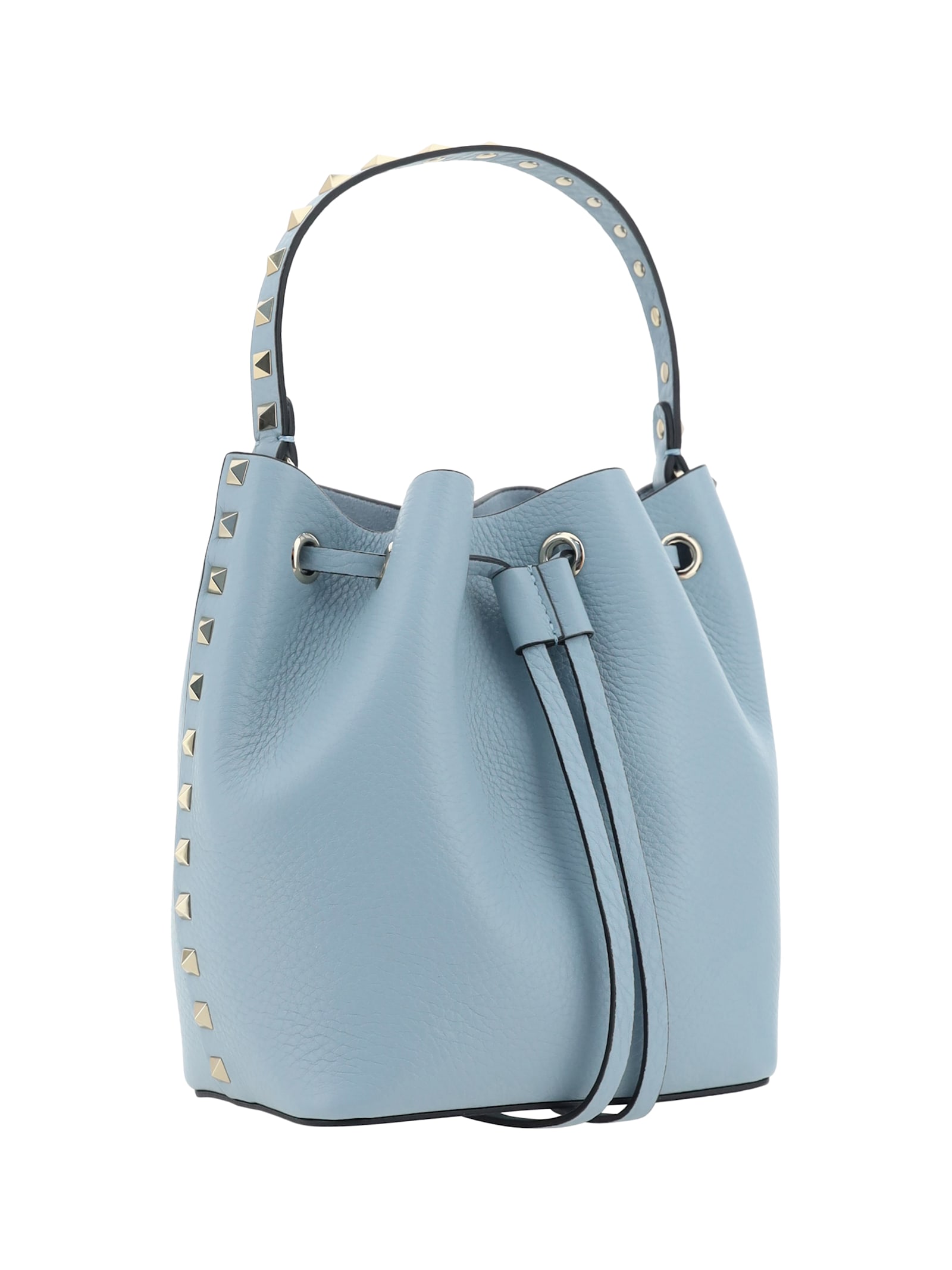 Shop Valentino Rockstud Bucket Bag In Blu Porcellana