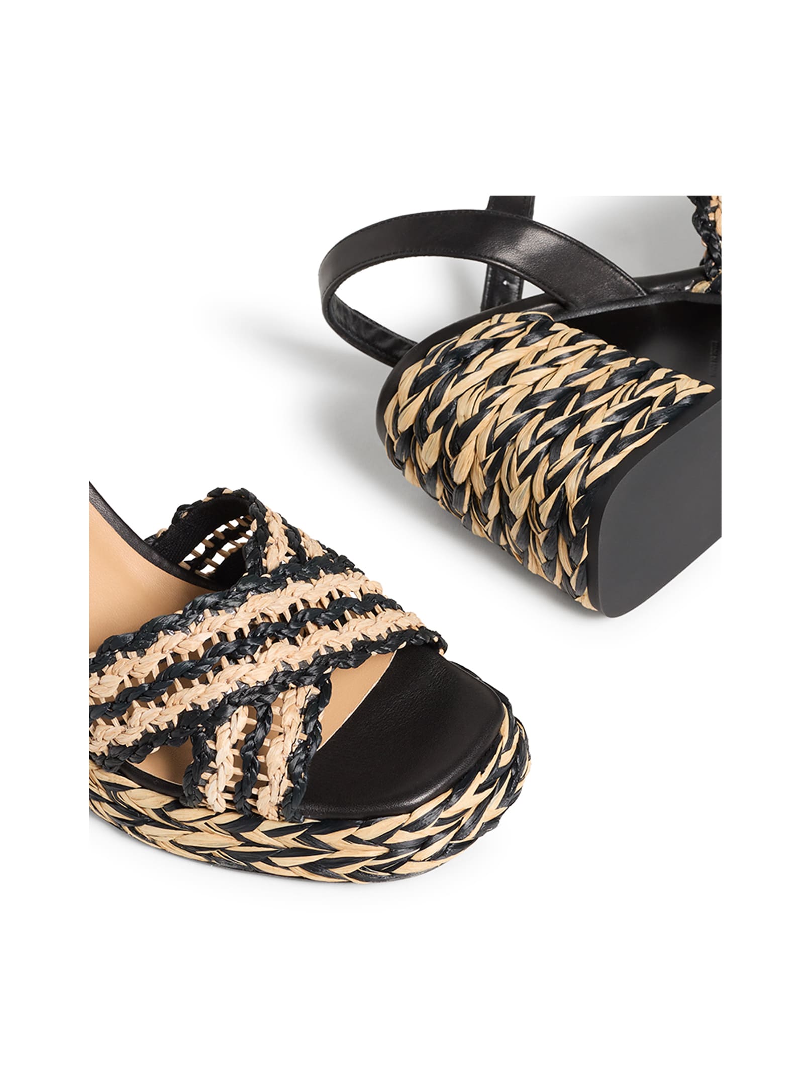 Shop Castaã±er Raffia Sandal With Strap And Square Toe In Negro Tostatdo