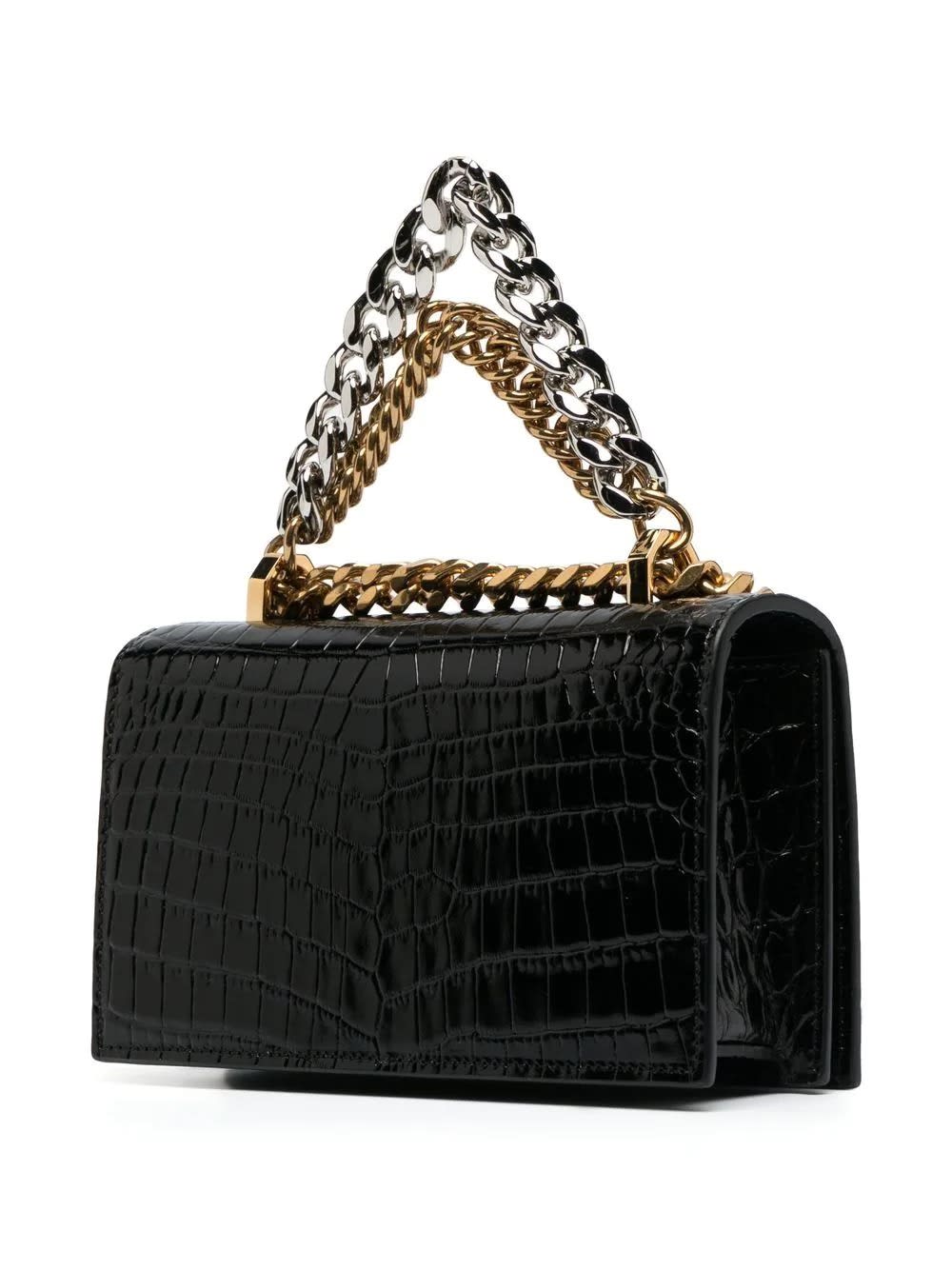 Shop Alexander Mcqueen Black Jeweled Satchel Mini Bag With Chain