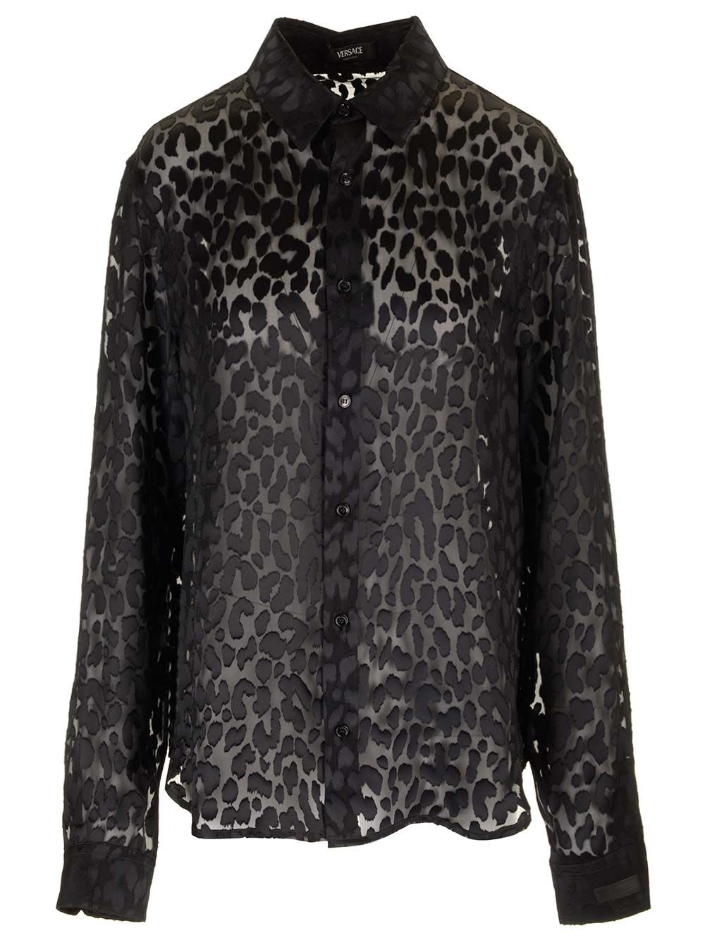 VERSACE LEOPARD SATIN JACQUARD SHIRT 