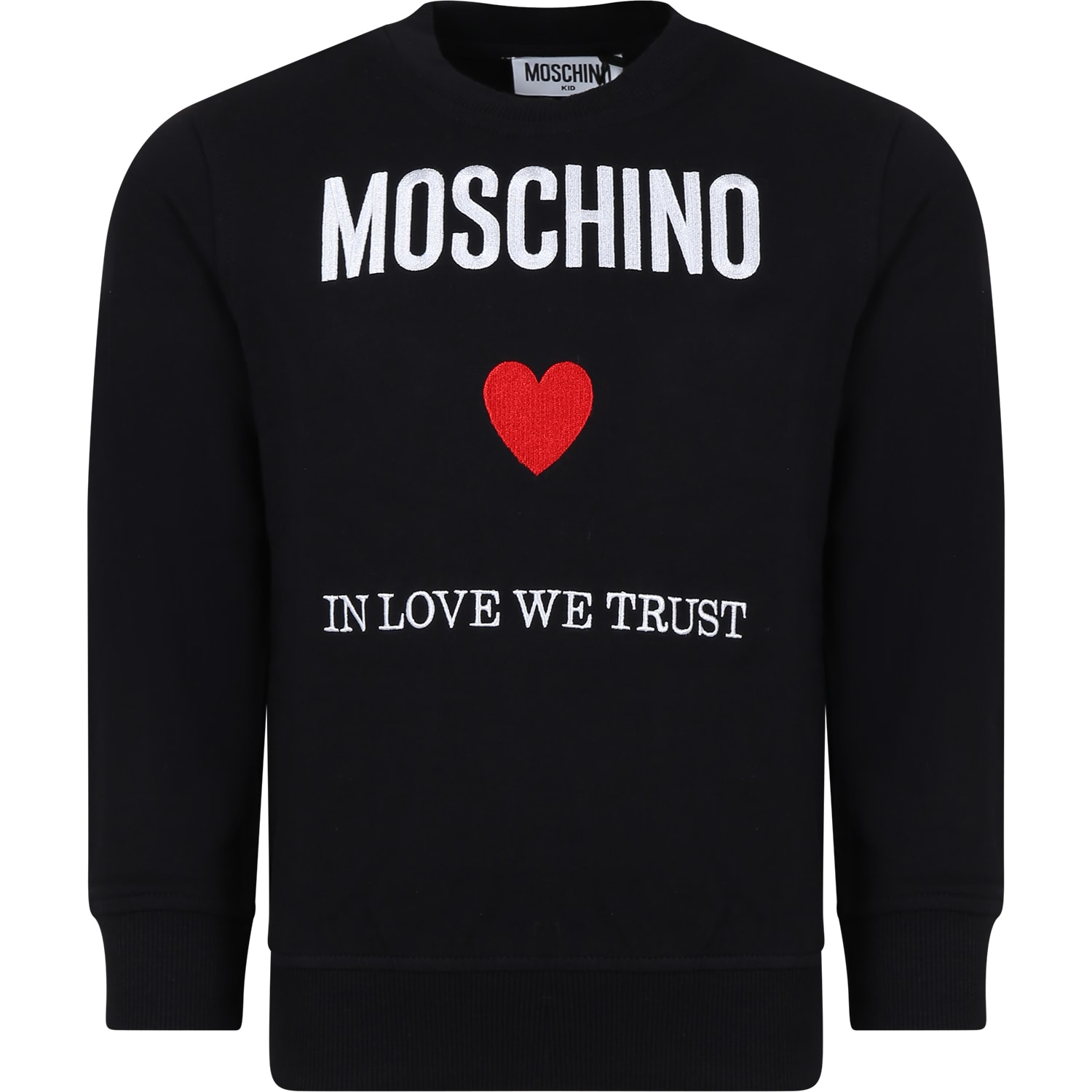 Moschino Kids' Black Sweatshirt For Girl With Logo And Heart In Nero