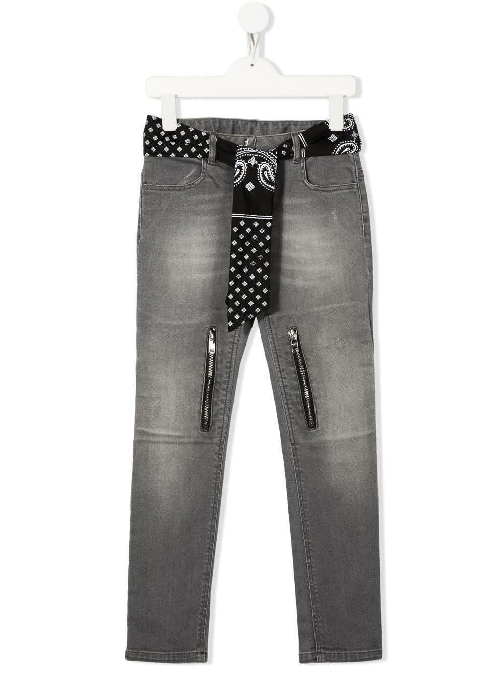 Givenchy Kids Jeans In Grey Denim With Bandana Belt