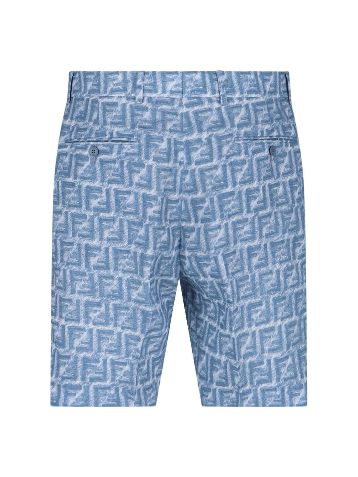 Shop Fendi Logo Linen Shorts In Denim