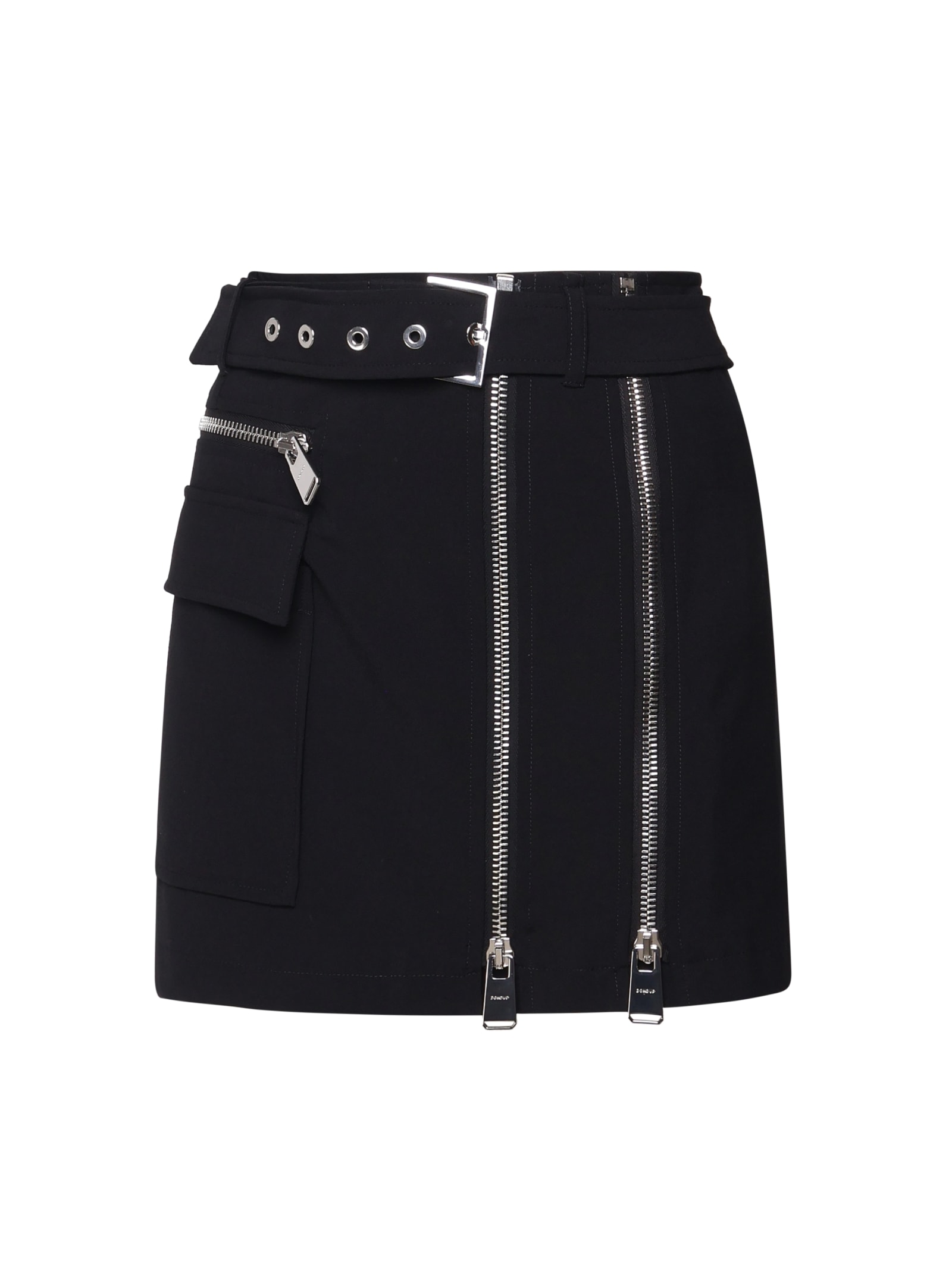 Dondup Multizip Miniskirt In Cotton In Black