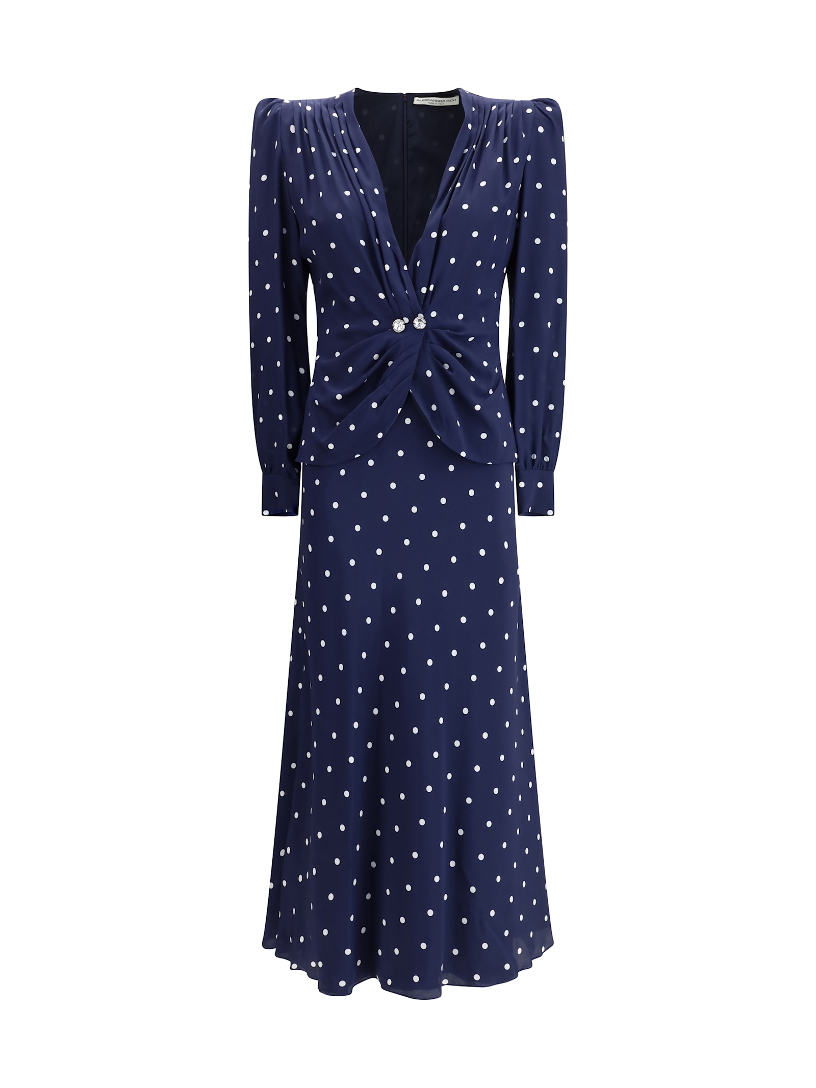 Alessandra Rich Dotted Dress With V-neck And Buttons In Blue