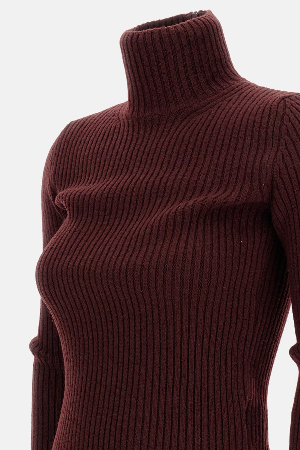 Max Mara Wool And Cashmere High Neck Knit Top In Burgundy