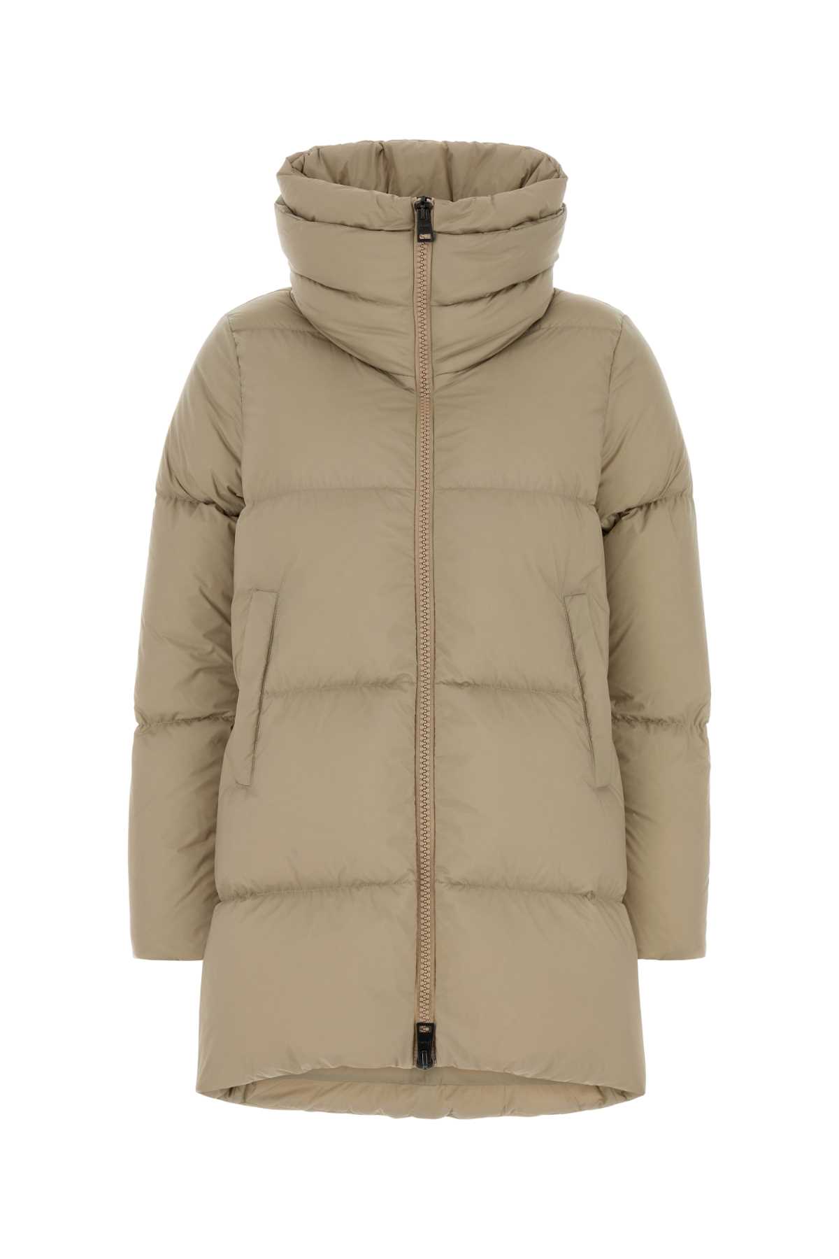 Herno Longline Puffer Jacket High Collar In Neutral