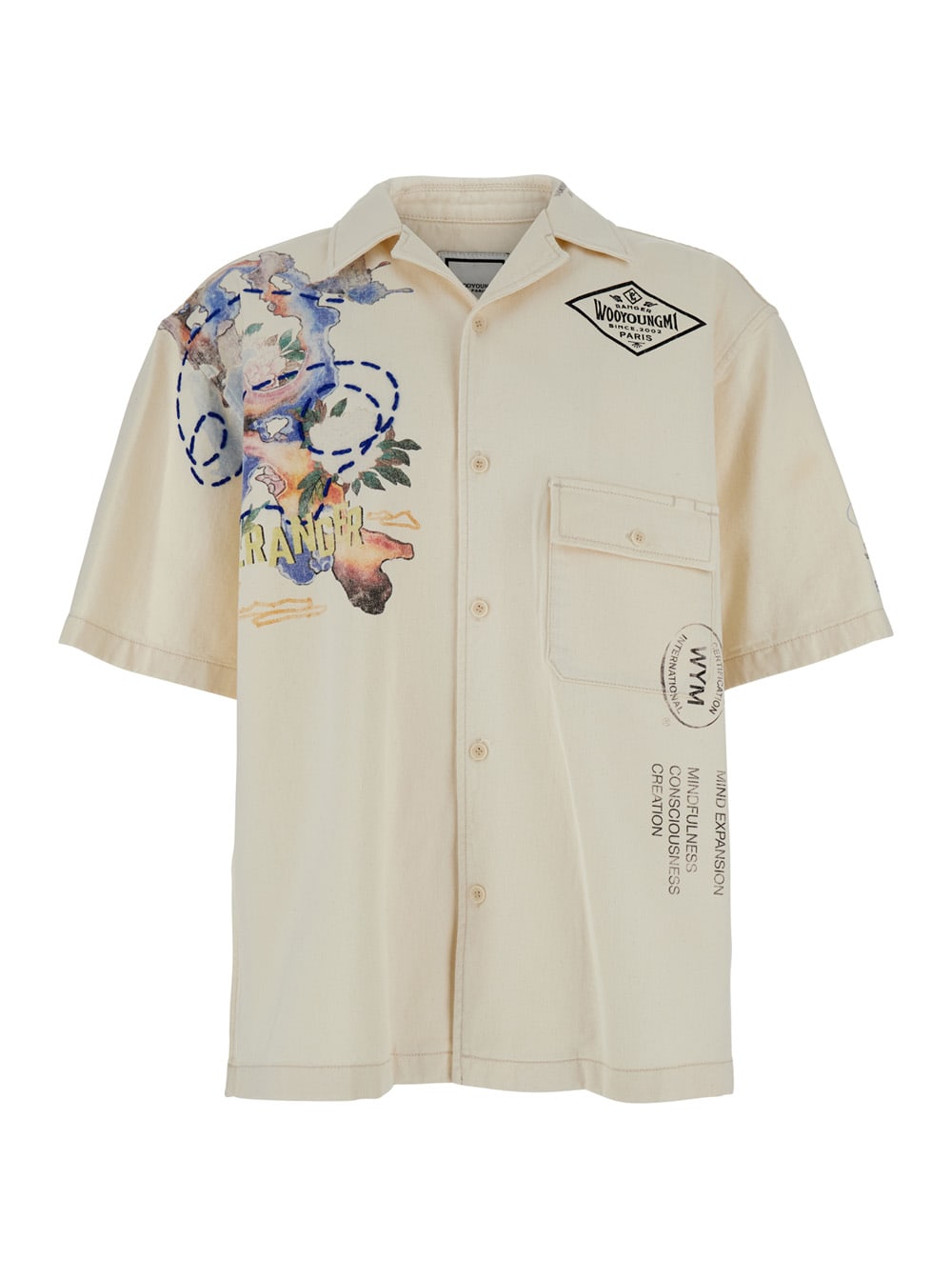 Wooyoungmi Beige Bowling Shirt With Cubab Collar And All-over Prints In Cotton Man In Beige