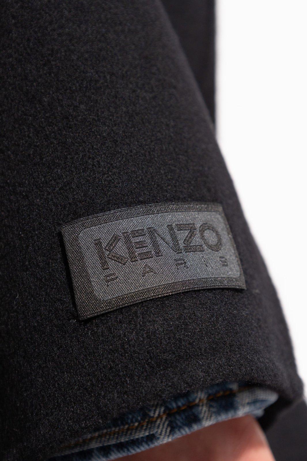 Shop Kenzo Mid-length Double Breasted Coat In Black