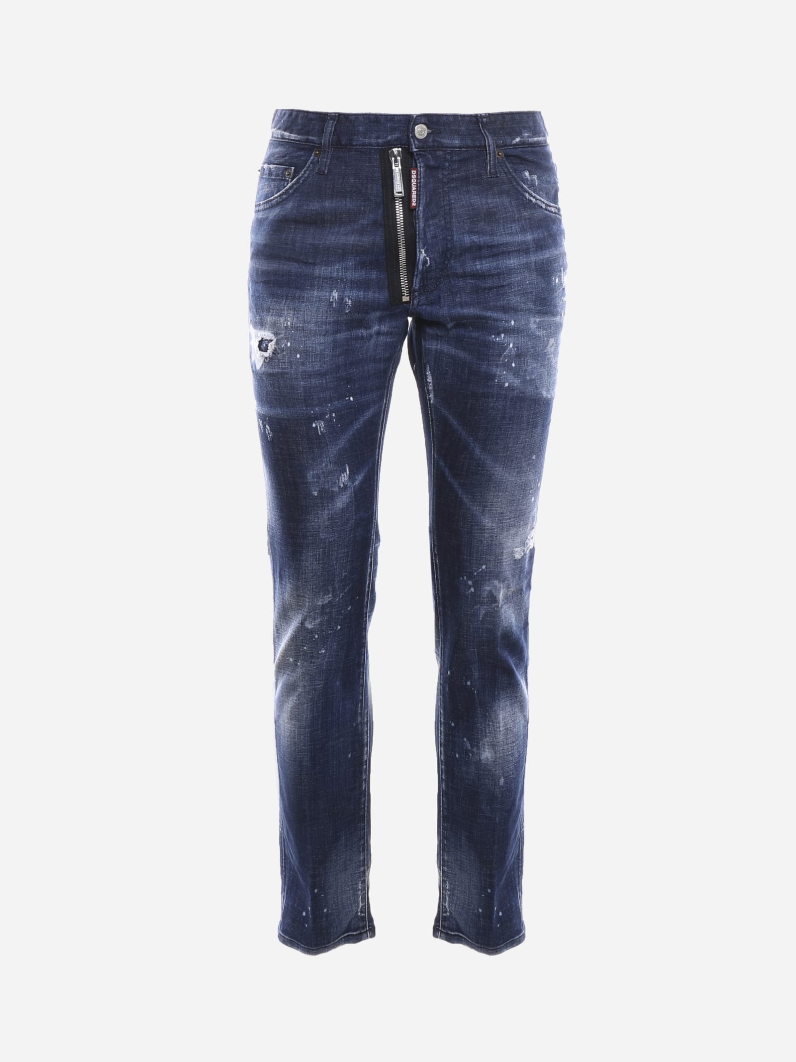 Dsquared2 Stretch Cotton Jeans With Vintage Effect Rips In Blue