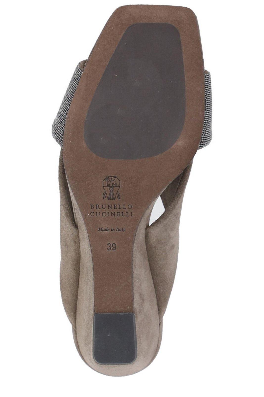 Shop Brunello Cucinelli Monili Detailed Embellished Sandals In Brown