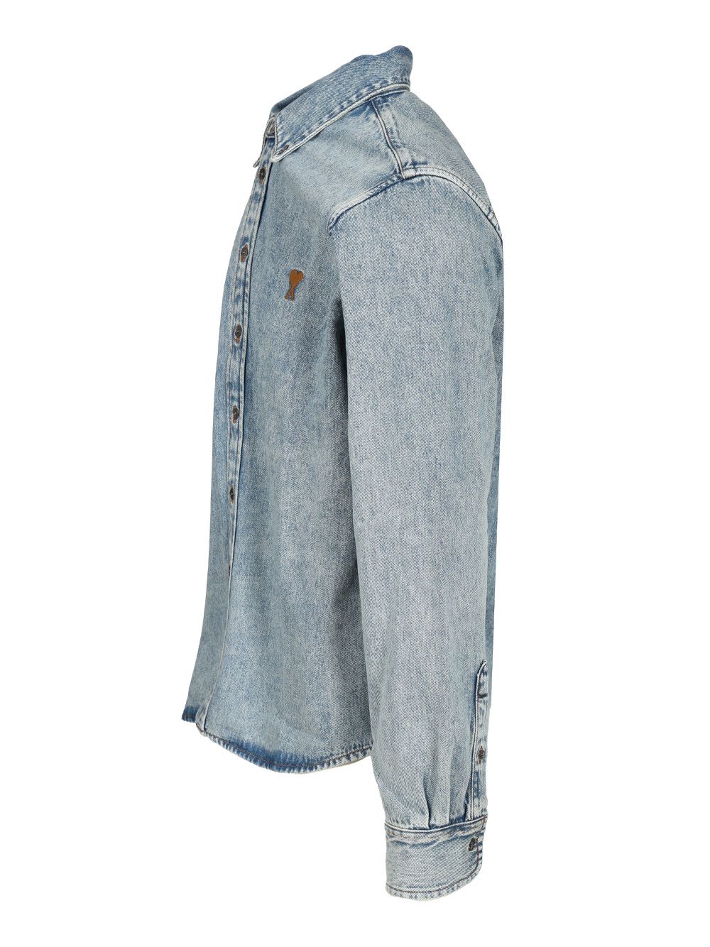Ami Alexandre Mattiussi Adc Button-down Collar Logo-embroidered Denim Shirt In Blue