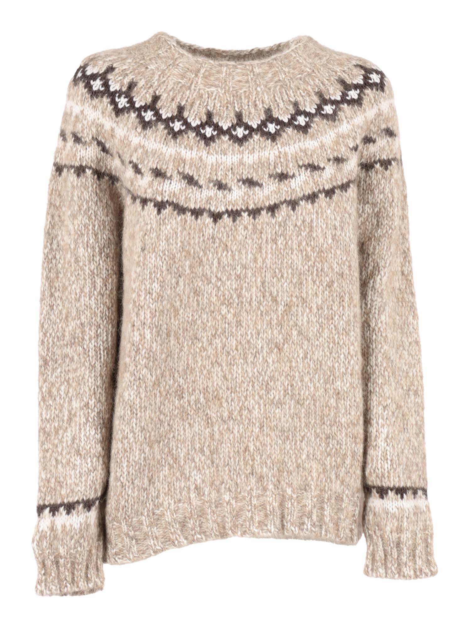 P.a.r.o.s.h Beige Crewneck Sweater In Wool Blend Woman In Neutral