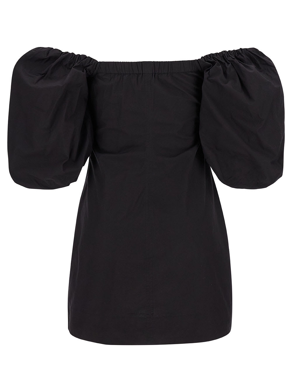 Shop Ganni Mini Black Dress With Puff Sleeves In Cotton Woman