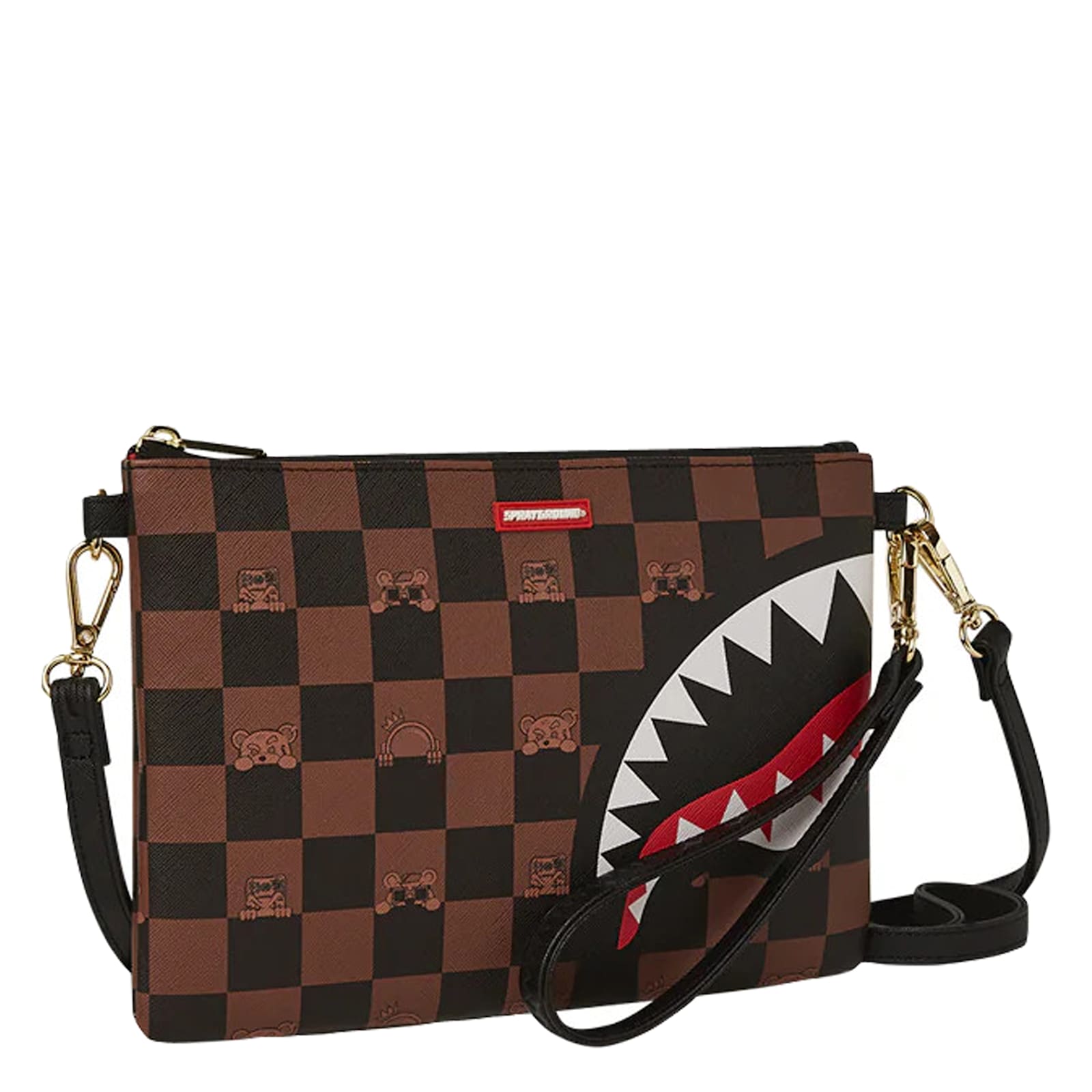 Sprayground Peeking Character Check Pochette In Brown