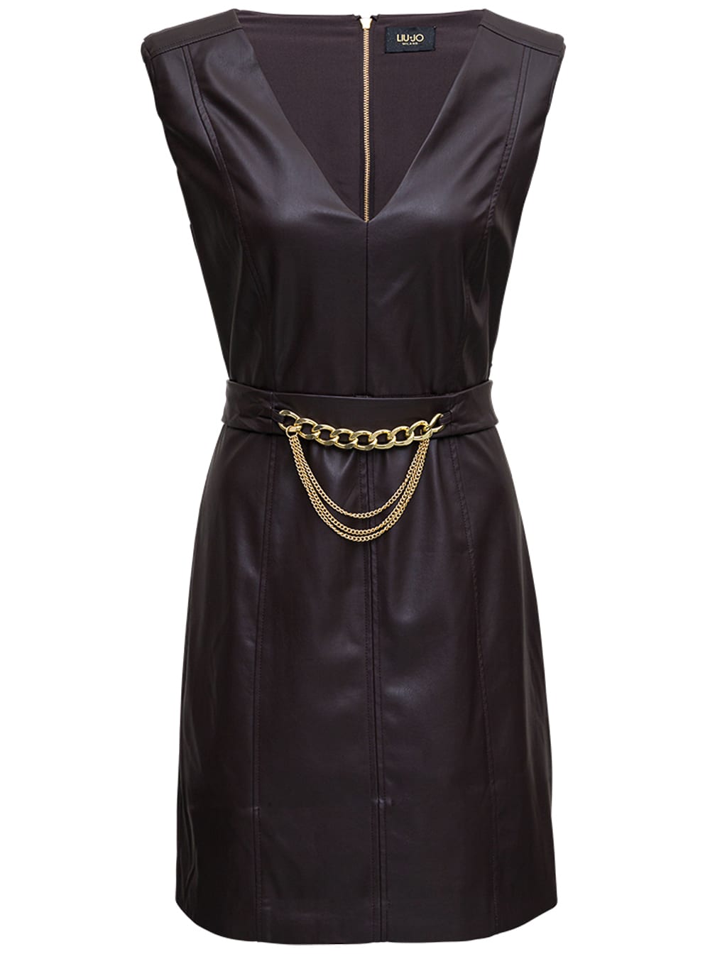 Liu-Jo Brown Leatheret Dress With Chain Belt