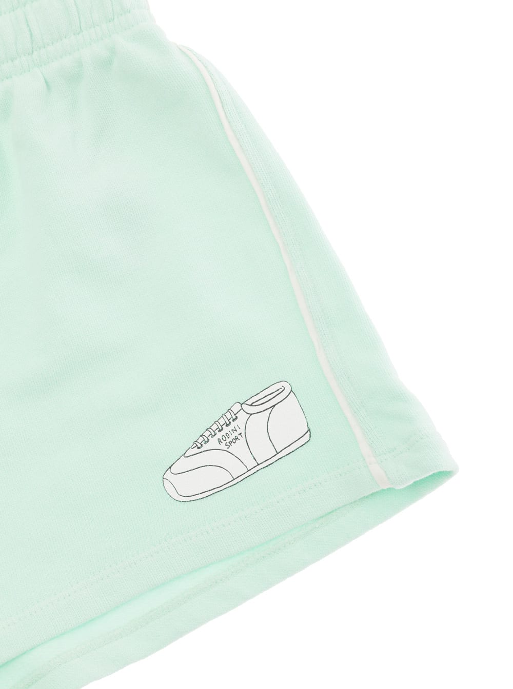 Shop Mini Rodini Aqua Green Jogger Sweatshorts With Sneaker Print In Cotton Girl