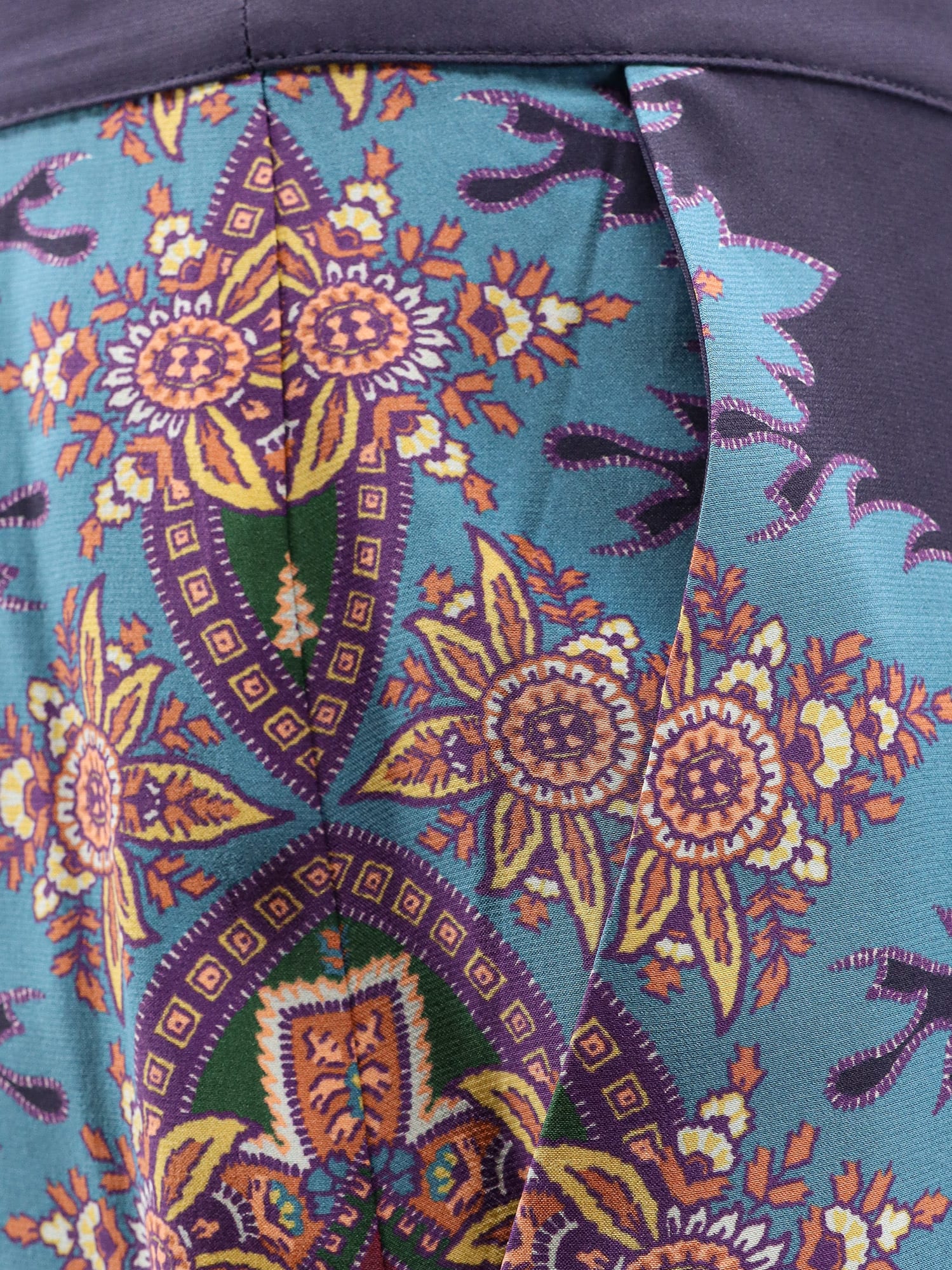 Etro Silk Trousers With Floral Print In Blue