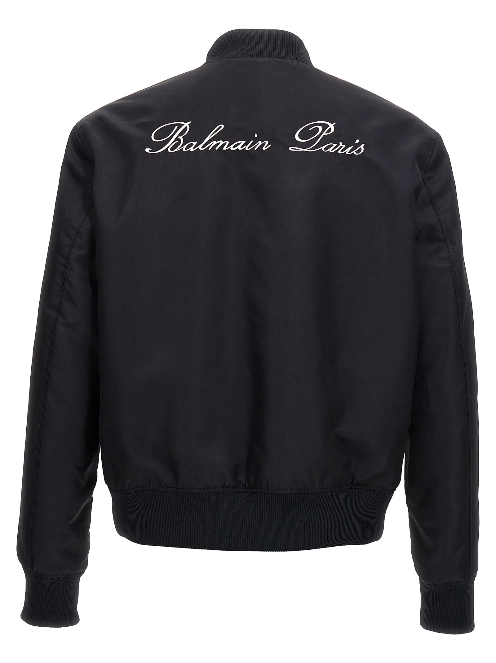 Shop Balmain Logo Embroidery Bomber Jacket In Blue