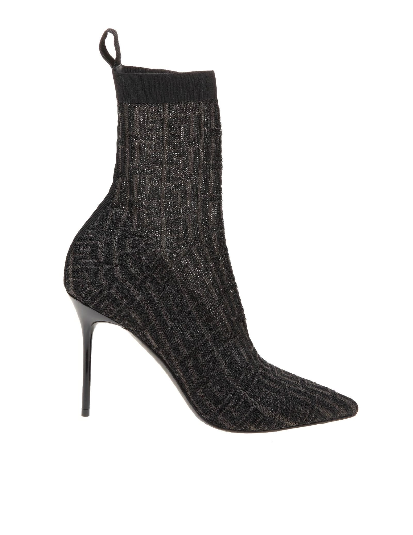 Balmain Ankle Boot In Stretch Fabric With Monogram