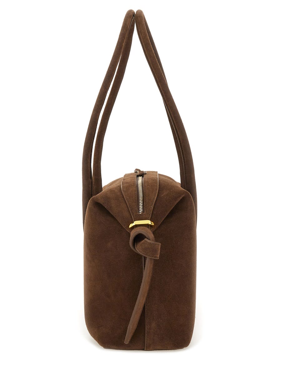 Yuzefi Rectangular Suede Shoulder Bag With Detachable Strap In Brown