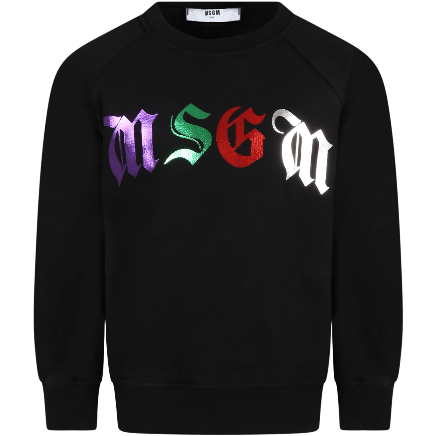 MSGM Black Sweatshirt For Boy With Multicolor Logo