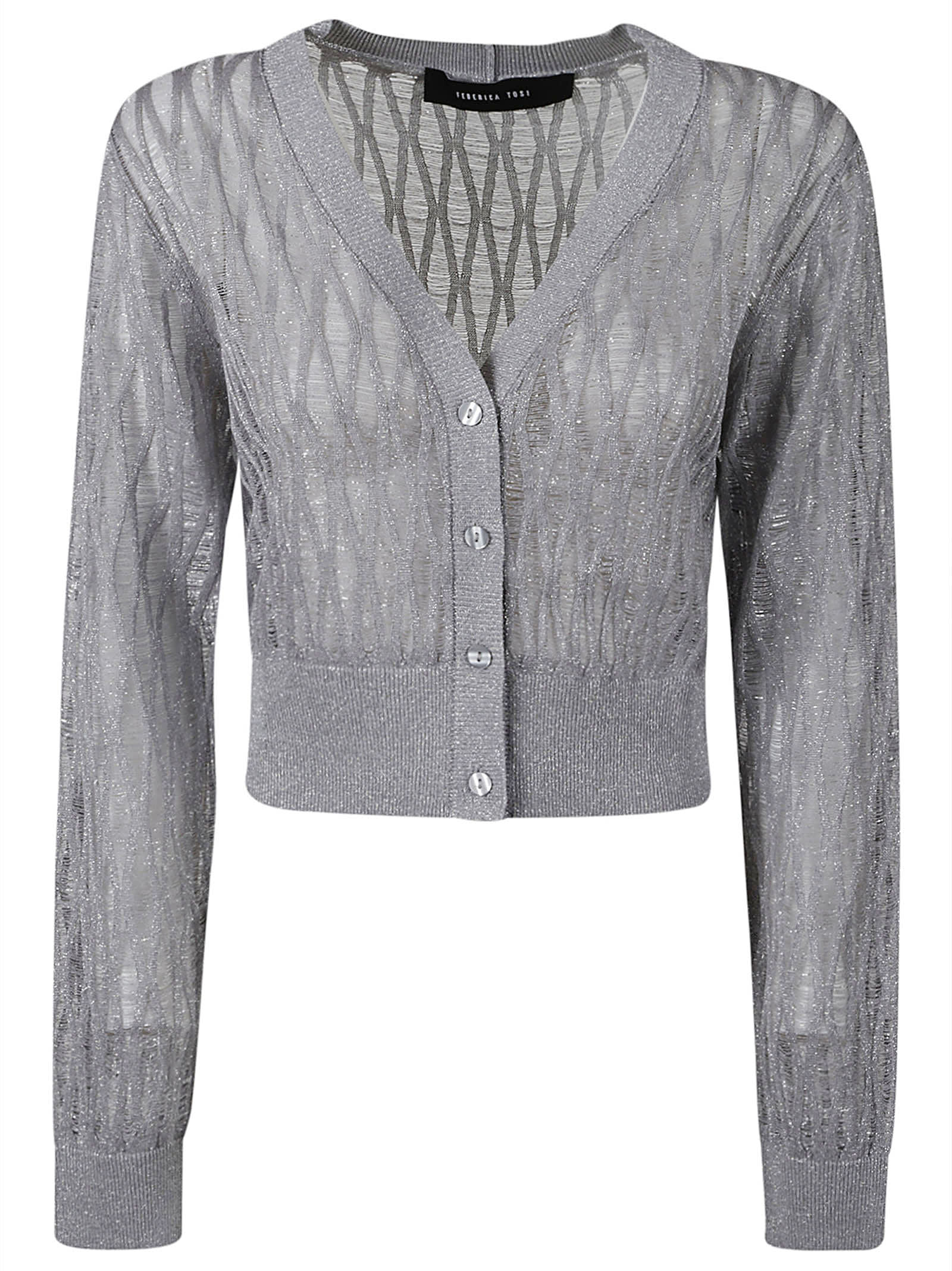 Shop Federica Tosi See-through Diamond Pattern Cropped Cardigan In Silver