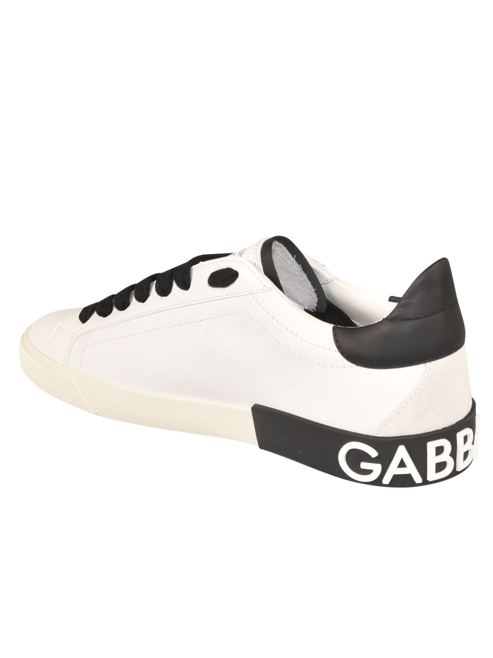 Shop Dolce & Gabbana Logo Back Lace-up Sneakers In White/black