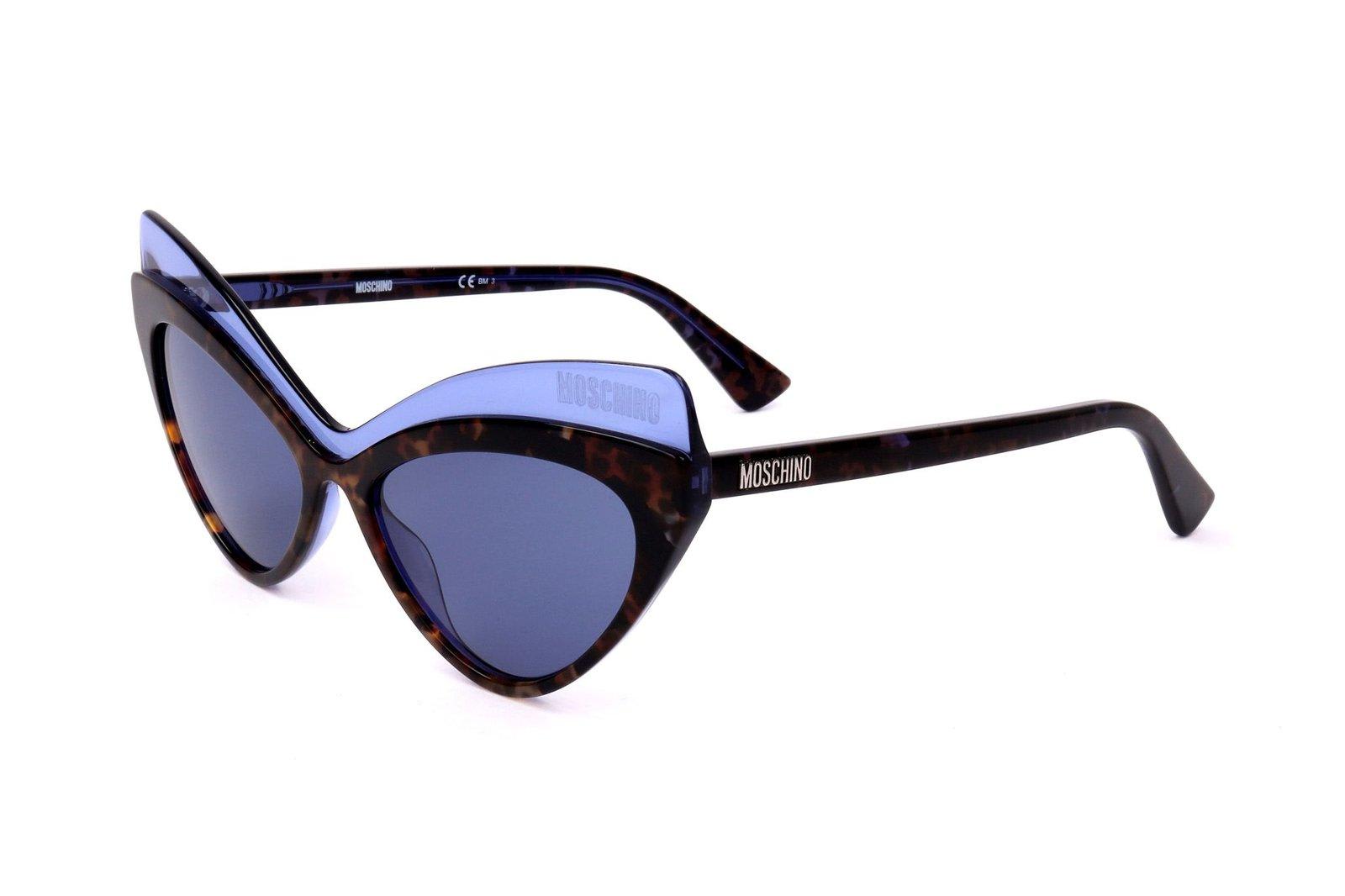 Shop Moschino Double Cat-eye Frame Tinted Sunglasses In Ipr/ku Havana Blue