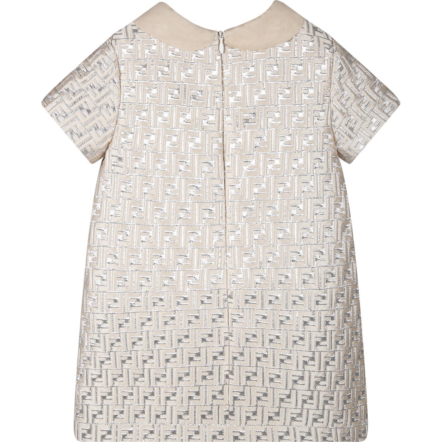 Shop Fendi Ivory Dress For Baby Girl With Double F