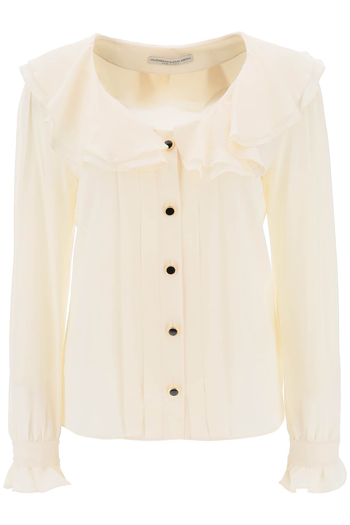 Shop Alessandra Rich Crepe De Chine Blouse With Frills In Cream (white)