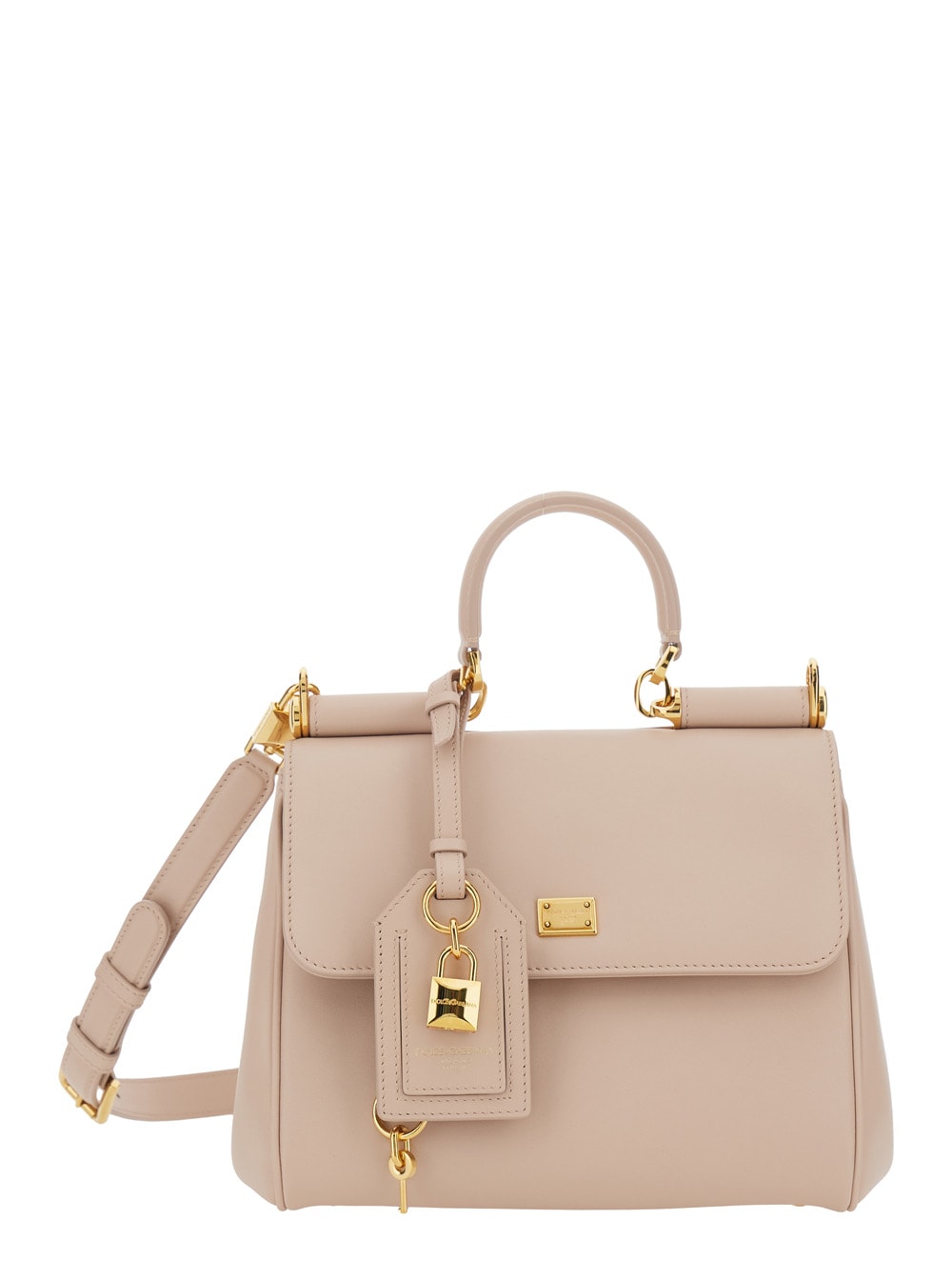 Dolce & Gabbana My Sicily Small Pink Handbag With Padlock Detail And Adjustable And Removable Shoulder Strap In Leat