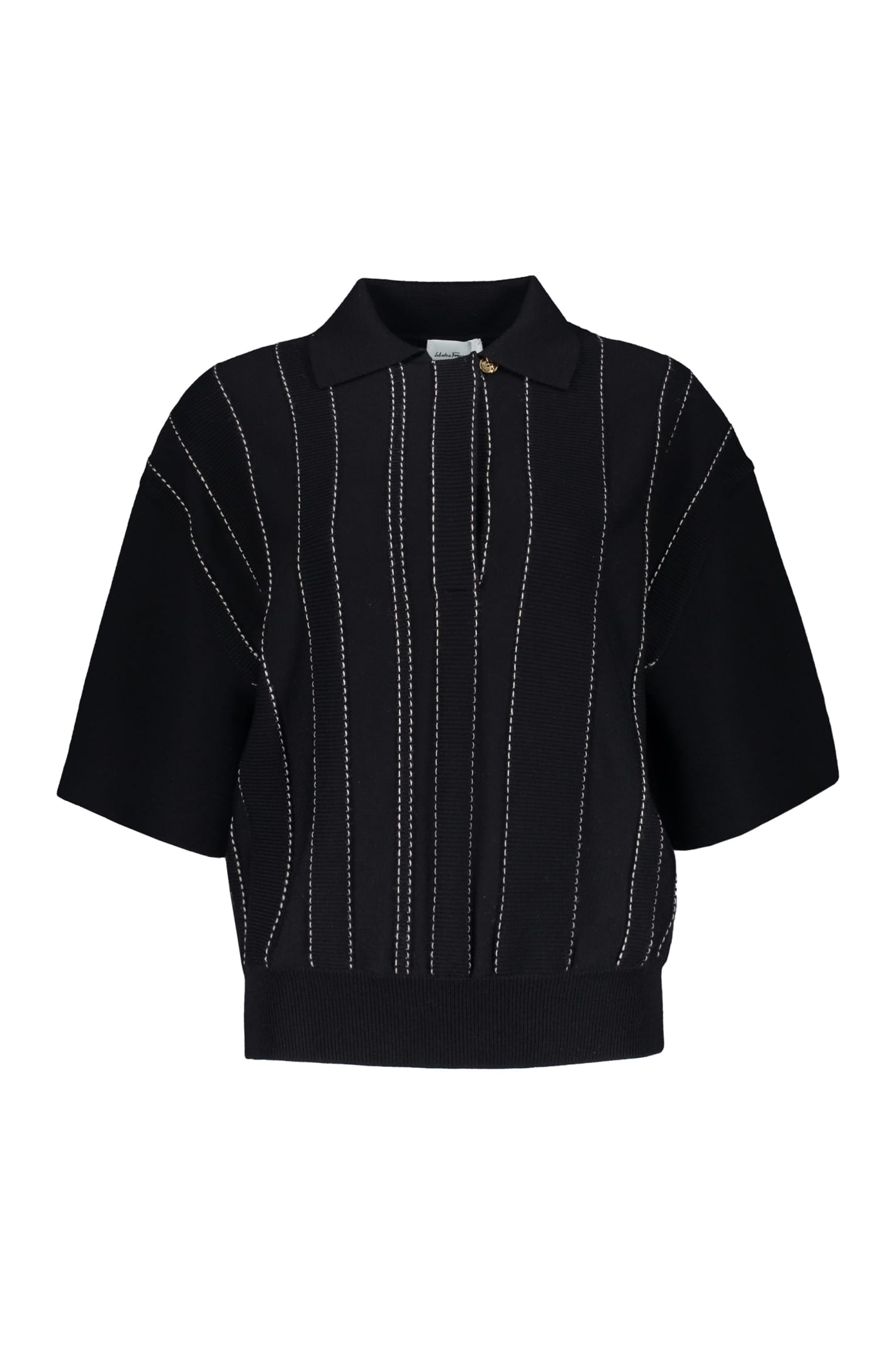 Ferragamo Knitted Wool Polo Shirt In Black