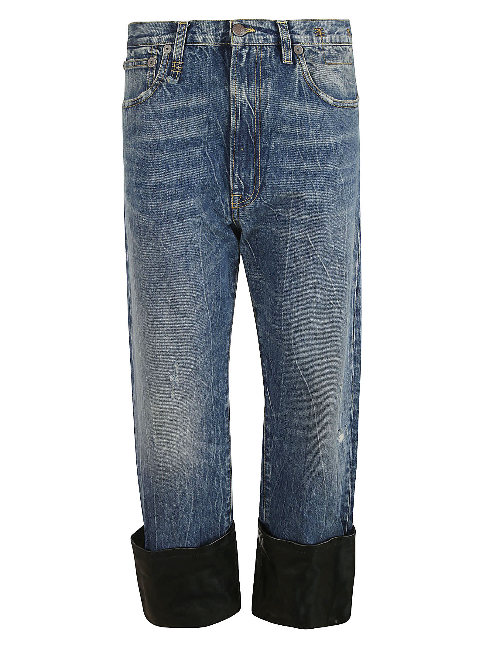 R13 Slim Cuff Jeans In Kelly/leather