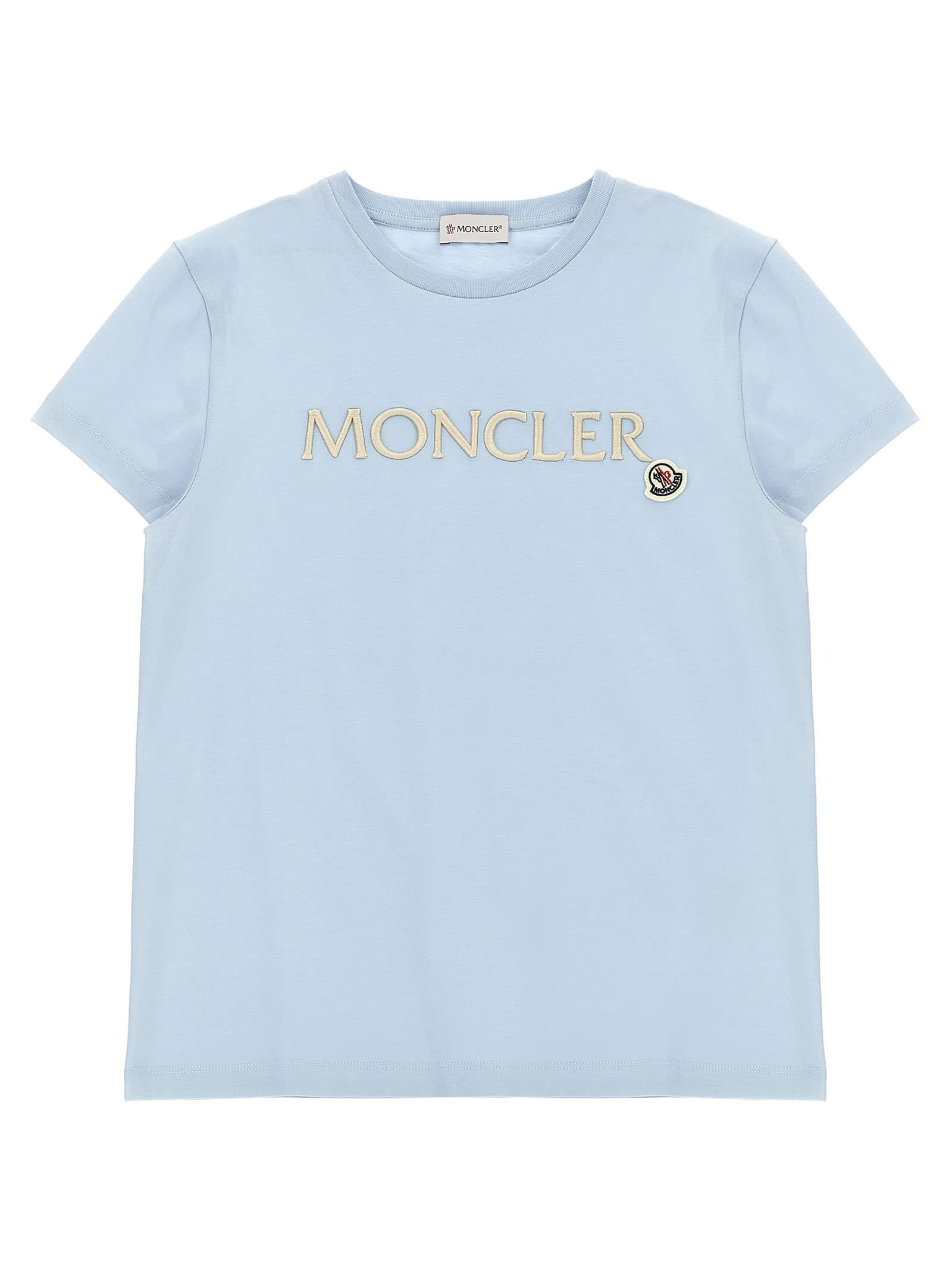 Moncler Logo-embroidered Short-sleeve Cotton T-shirt 4-10 Years Turquoi In Blue