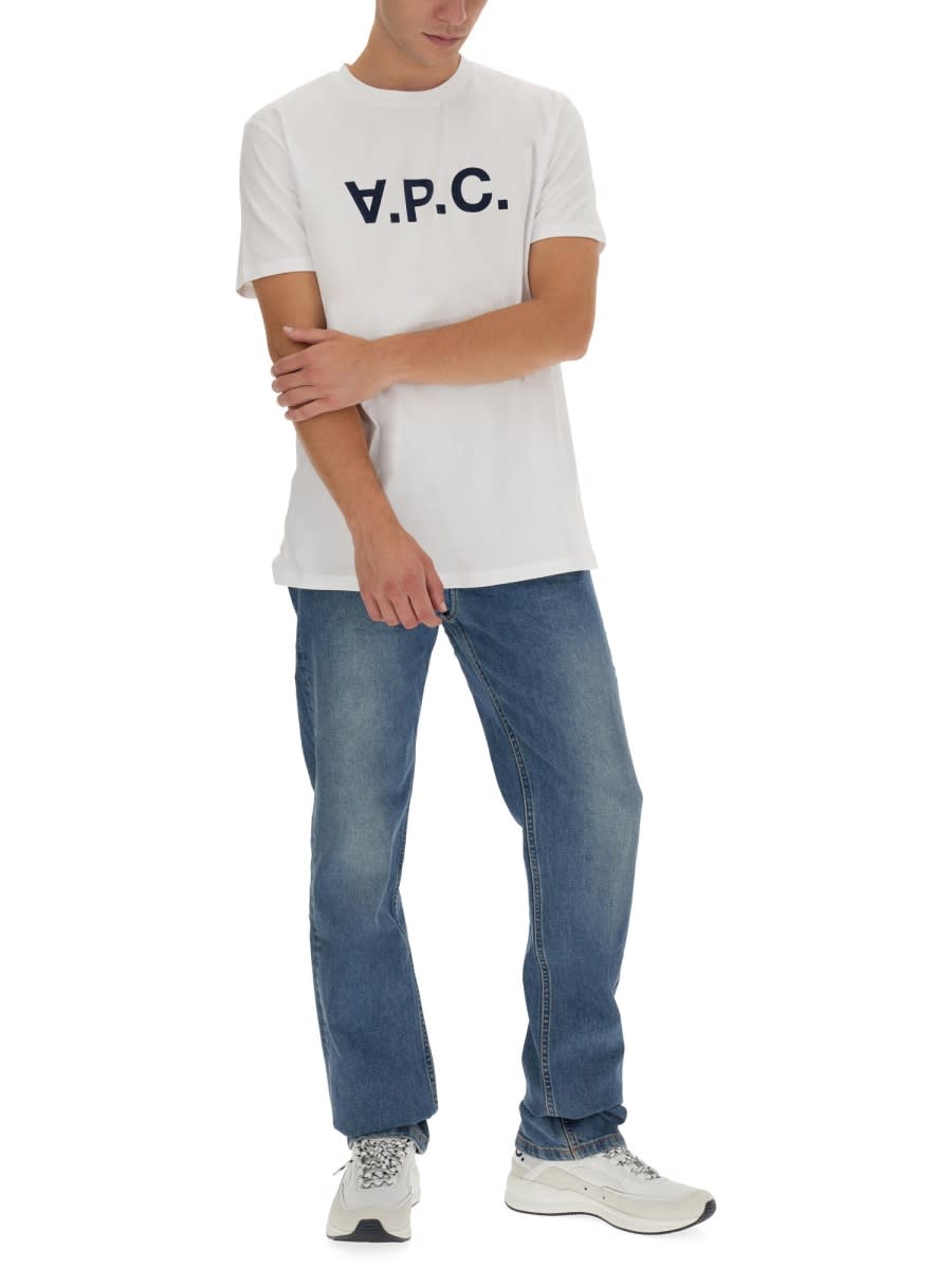 Shop Apc T-shirt With V.p.c Logo In Blue