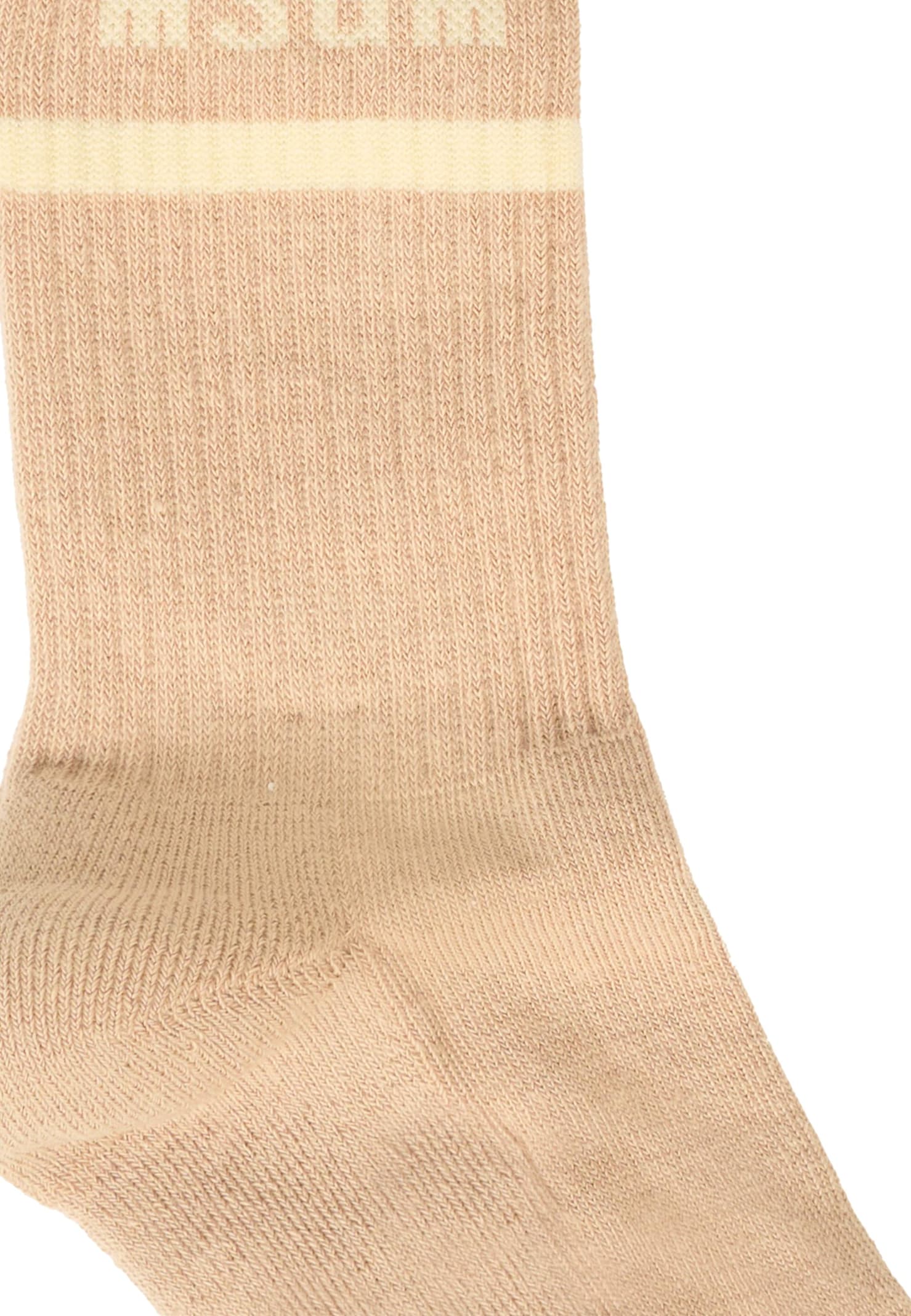 Msgm Beige Socks For Kids With Ivory Logo In Neutral