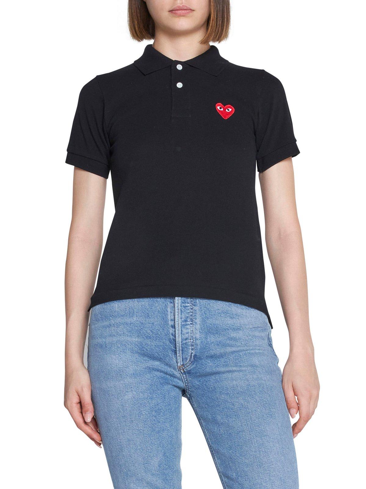 Shop Comme Des Garçons Heart Patch Polo Shirt In Black
