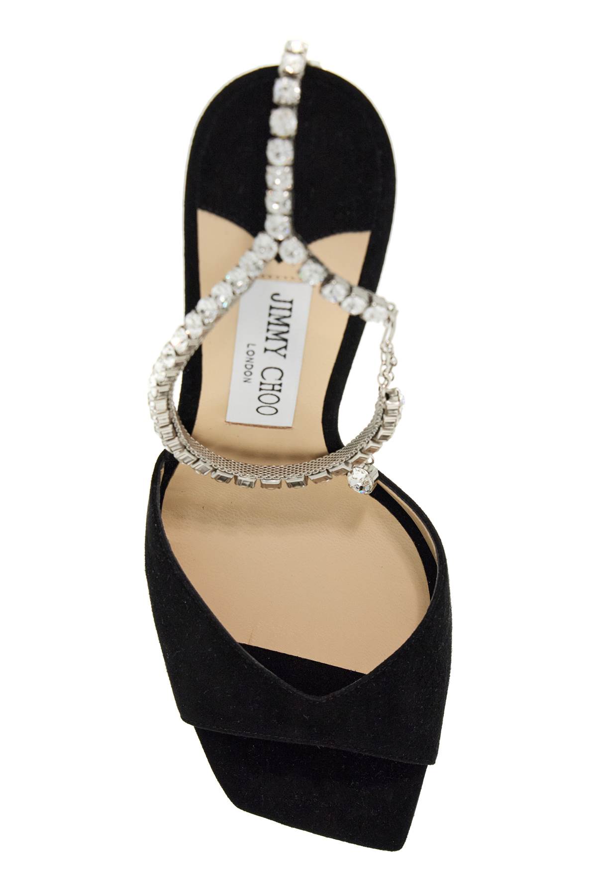 Shop Jimmy Choo Saeda 100 Suede Leather Sand In Black Crystal (black)