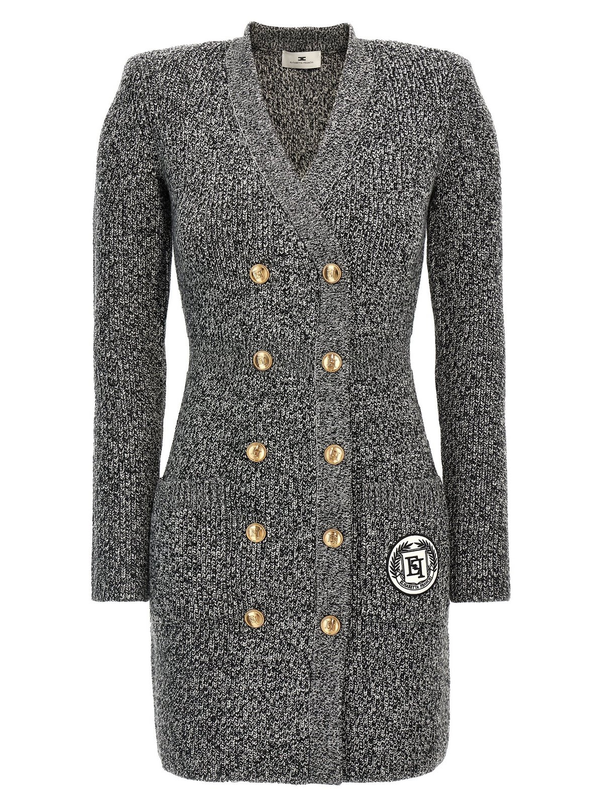 Shop Elisabetta Franchi Logo Patch Double Breasted Coat Dress In Nero/burro