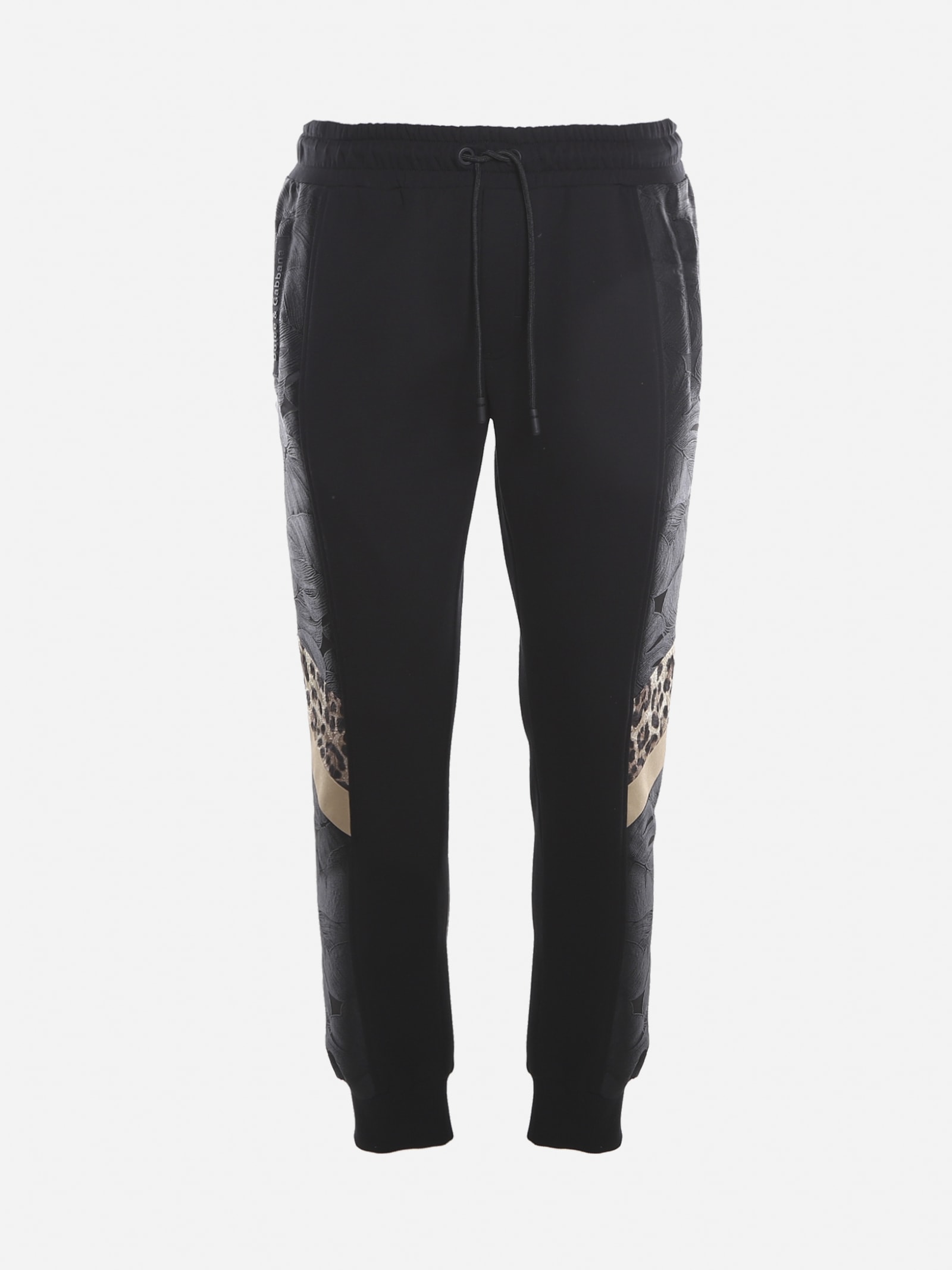 Dolce & Gabbana Cotton Blend Trousers With Leopard Print Inserts