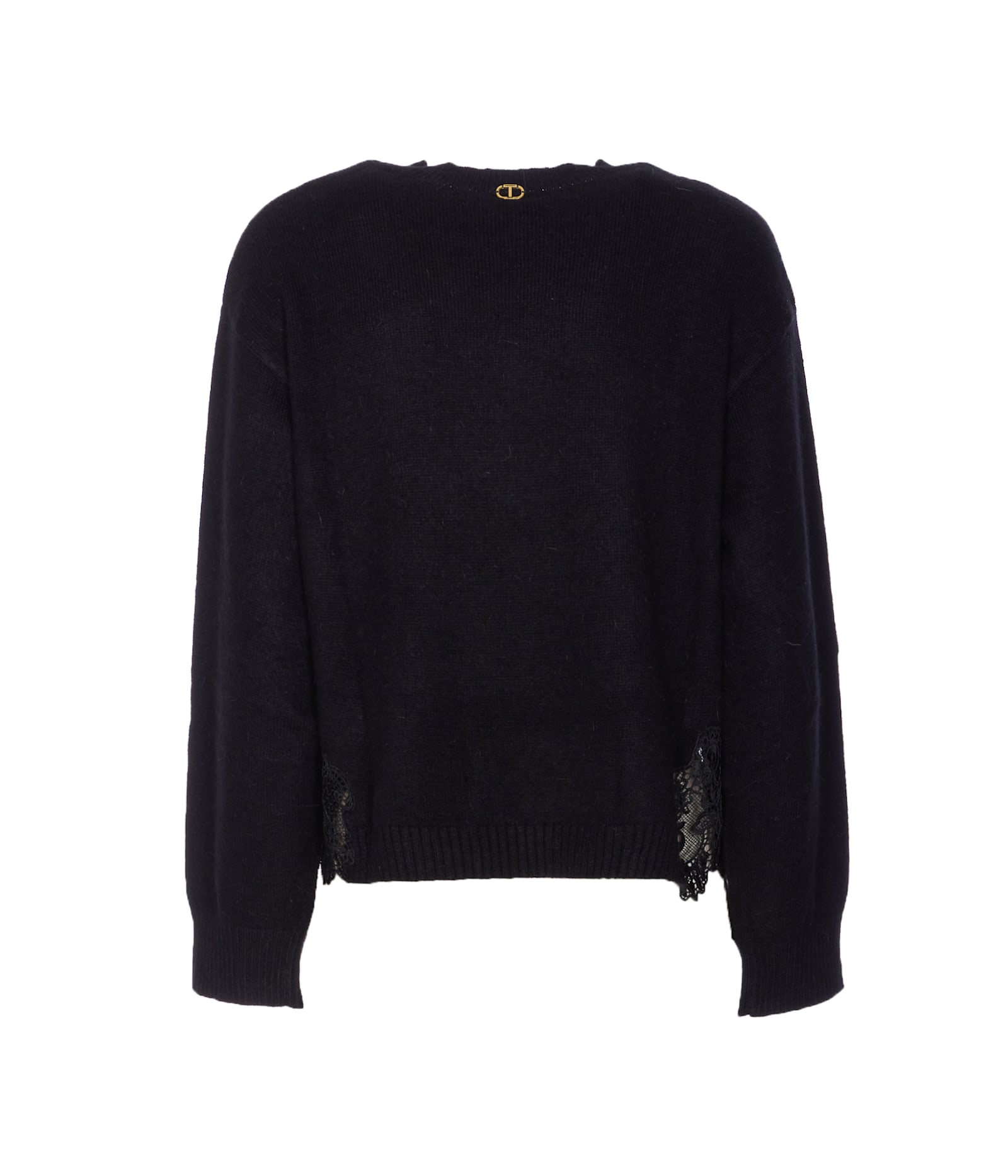 Twinset Lace Detail Sweater In Black