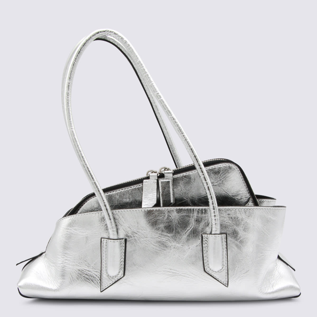 Attico Silver Leather La Passeggiata Top Handle Bag In Silver