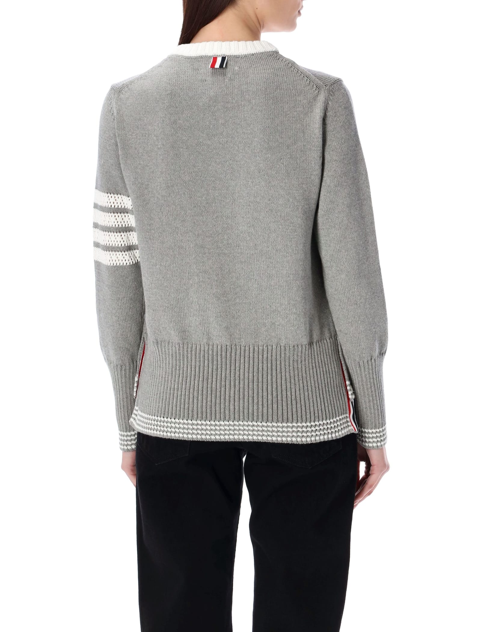 Shop Thom Browne Pointelle-knit 4-bar Jumper In Lt Grey