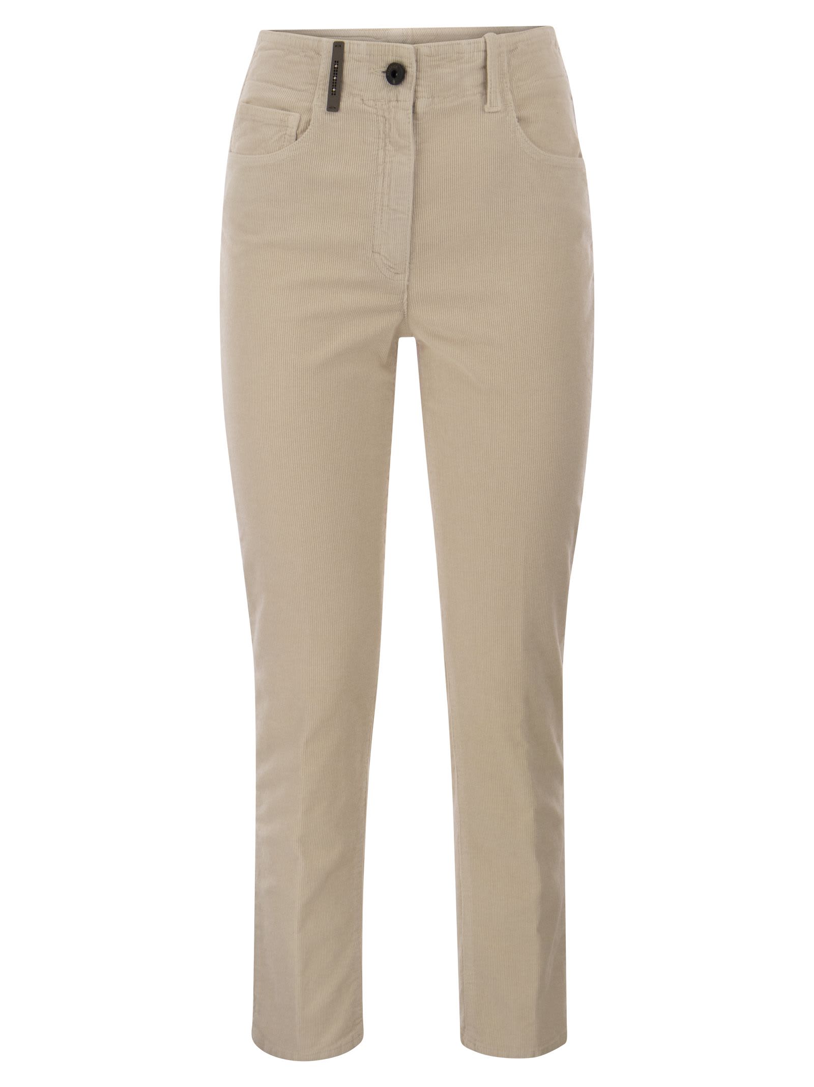 Shop Peserico Milleraies Striped Velvet 5-pocket Trousers In Light Beige