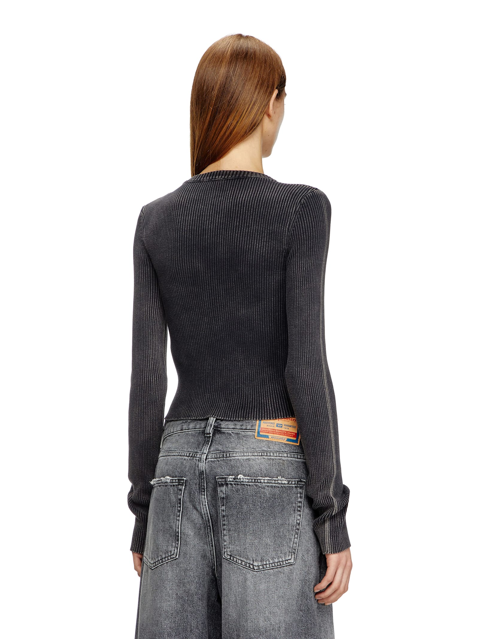 Diesel M-anchor-a Cropped Denim Sweatshirt With Cut-out Detail In Black