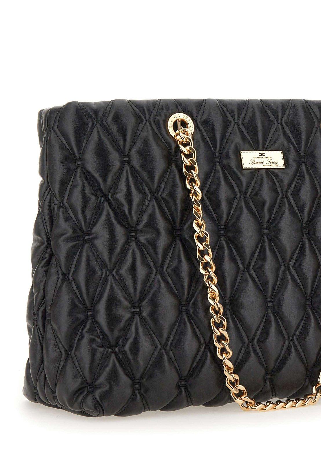 Shop Elisabetta Franchi Chain-linked Quilted Tote Bag In Black